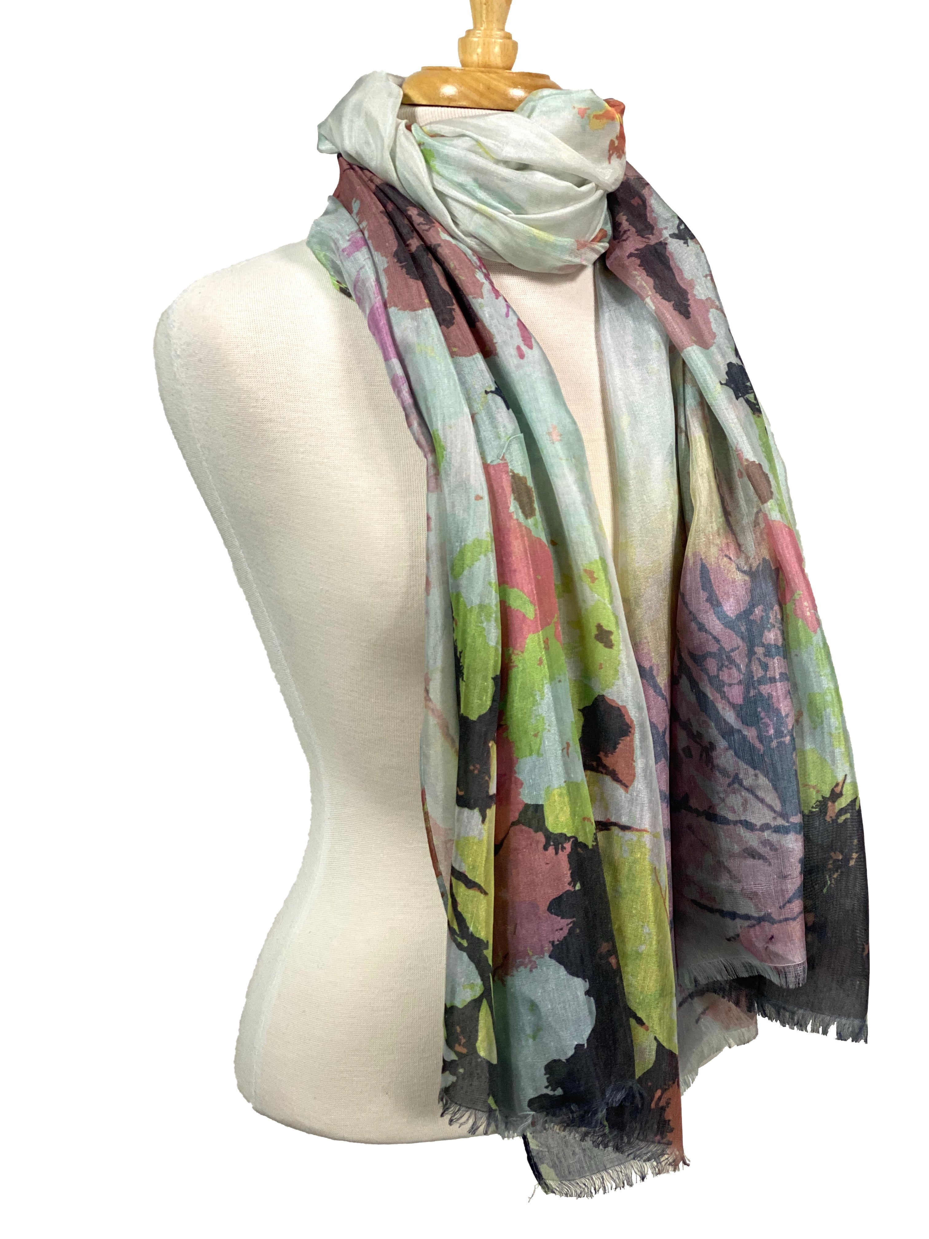 Floral Watercolor Scarf - Soft Mint Grey    