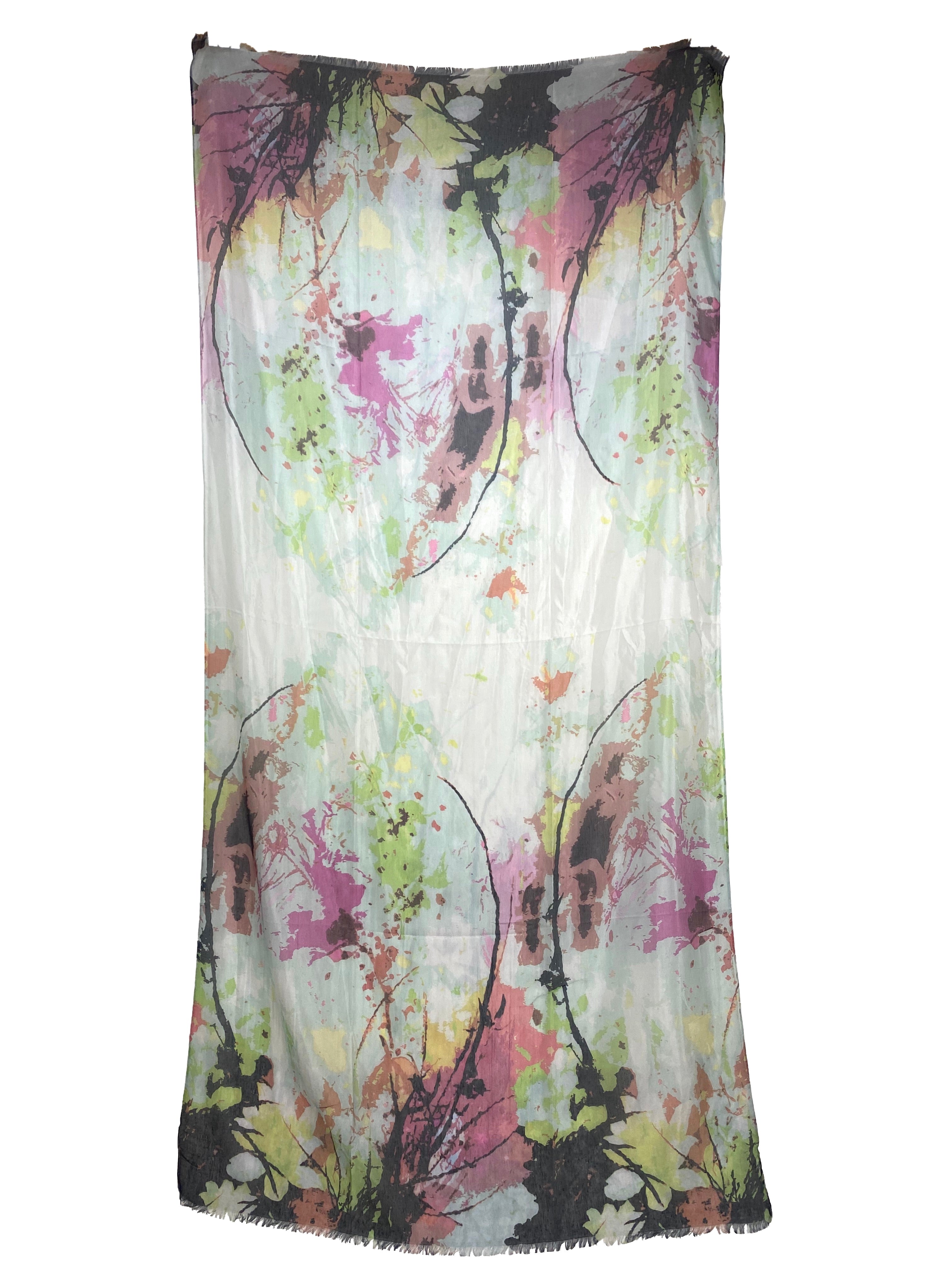 Floral Watercolor Scarf - Soft Mint Grey    