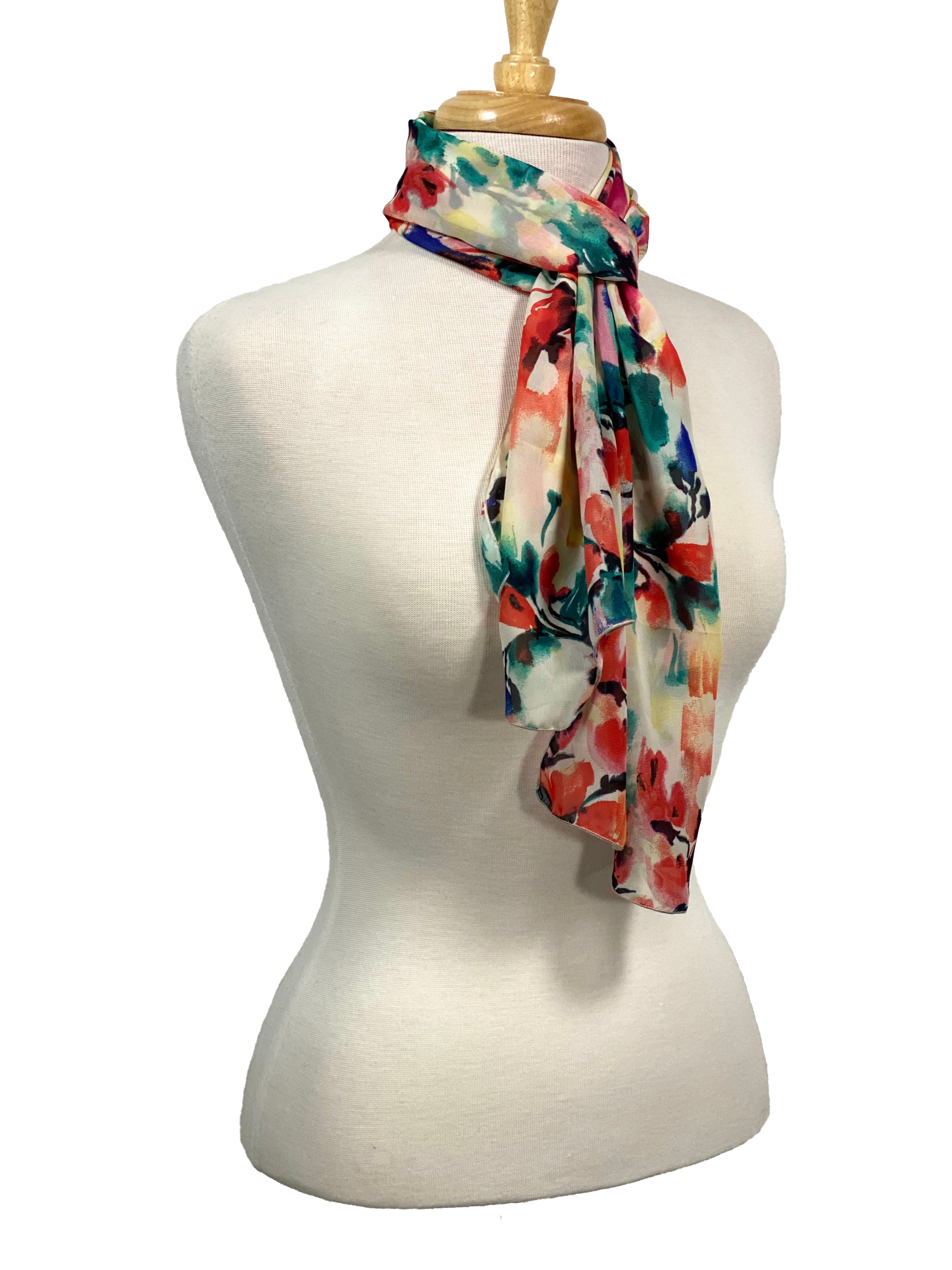 Coral And Teal Watercolor Floral Scarf    