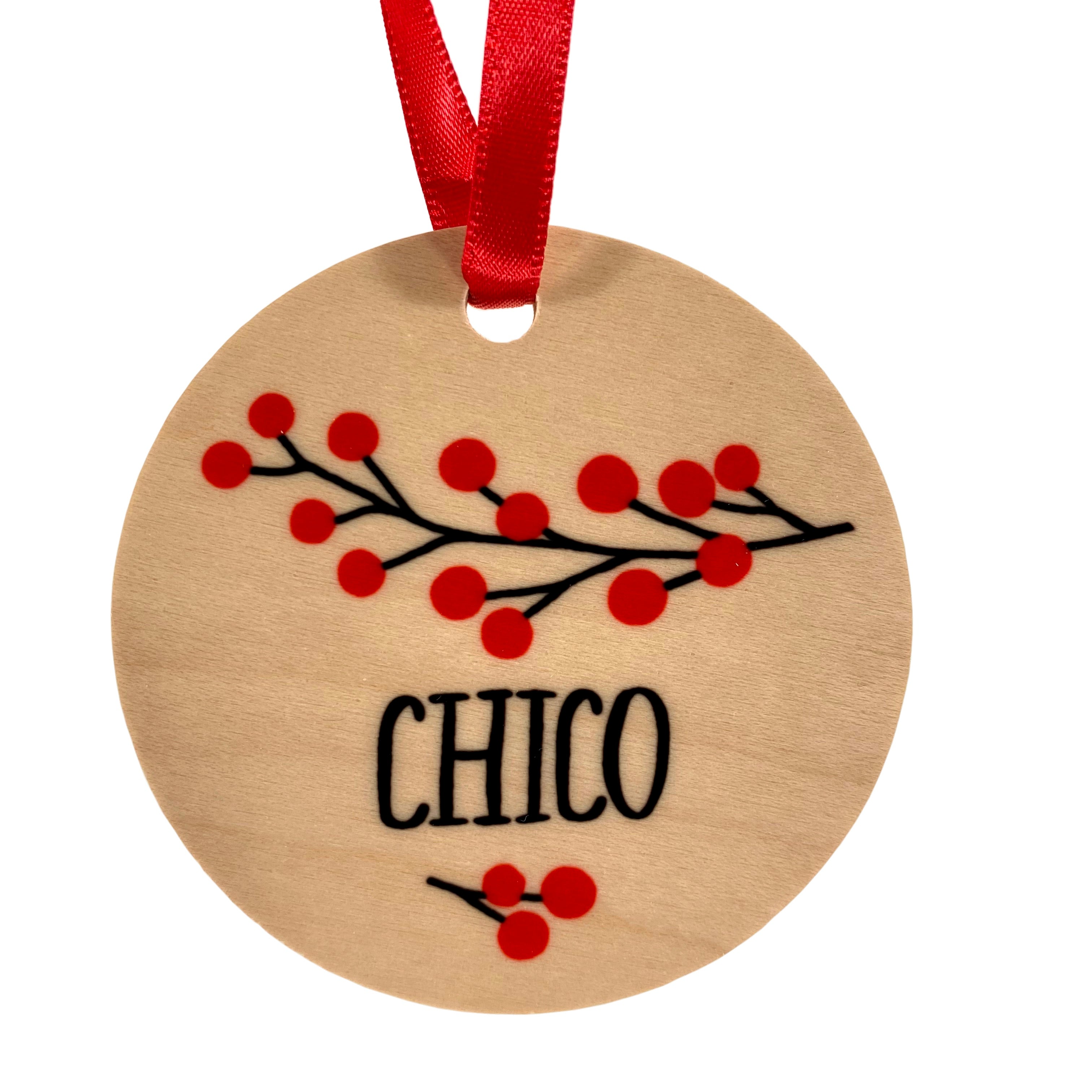 Red Berry Branch Wooden Chico Ornament    