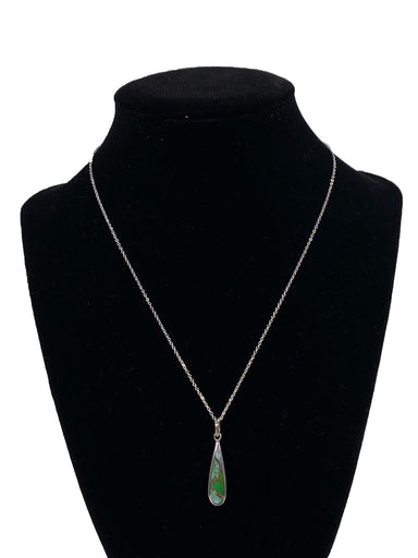 Boma Sterling Silver Necklace Long Teardrop Green Mosaic    
