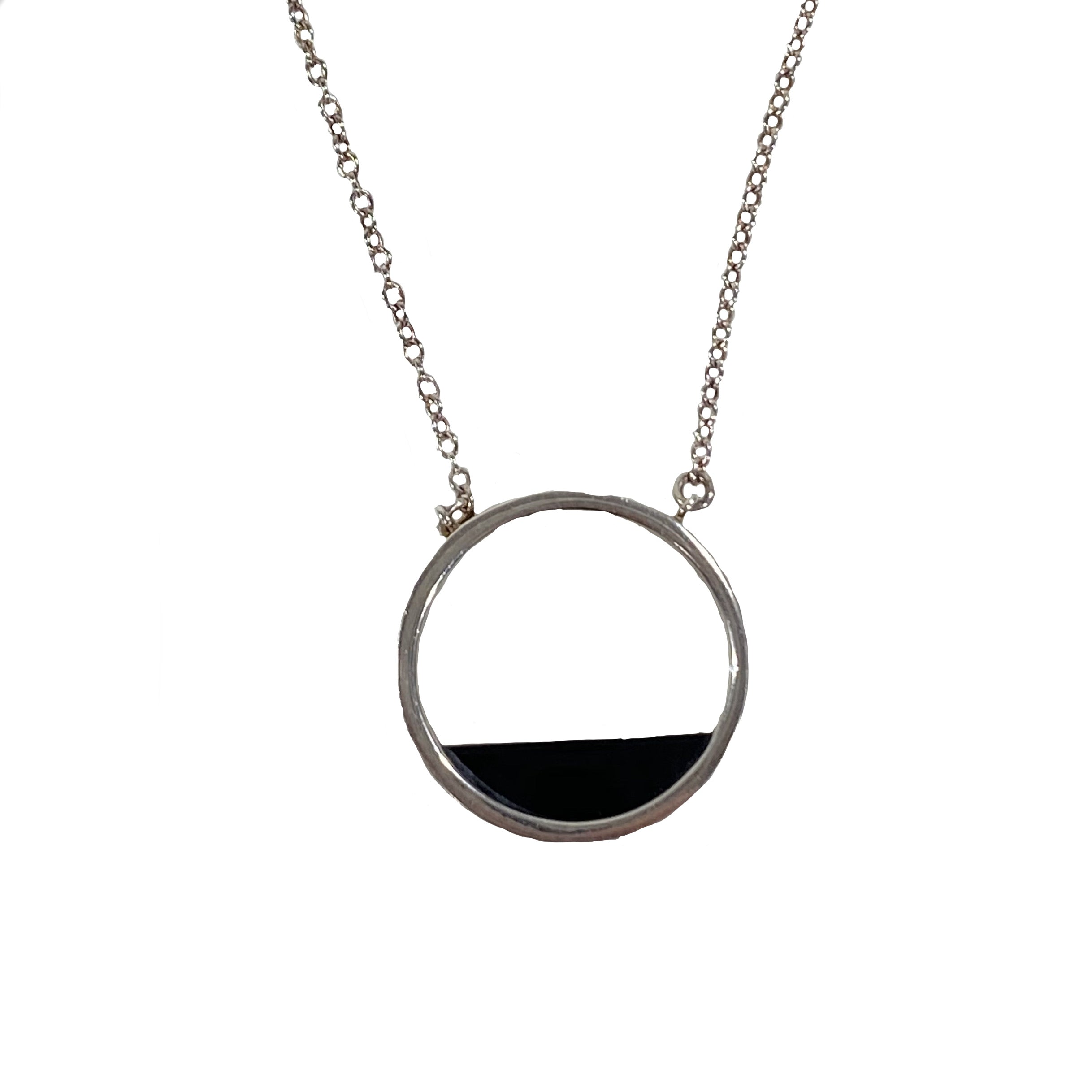 Boma Sterling Silver Necklace Open Circle With Onyx Fill    