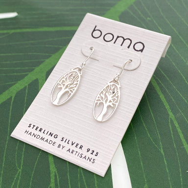 Boma Sterling Silver Earrings - Oval Outline Tree    