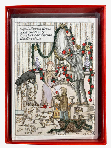 Edward Gorey Decorating The Fireplace - Boxed Christmas Cards    