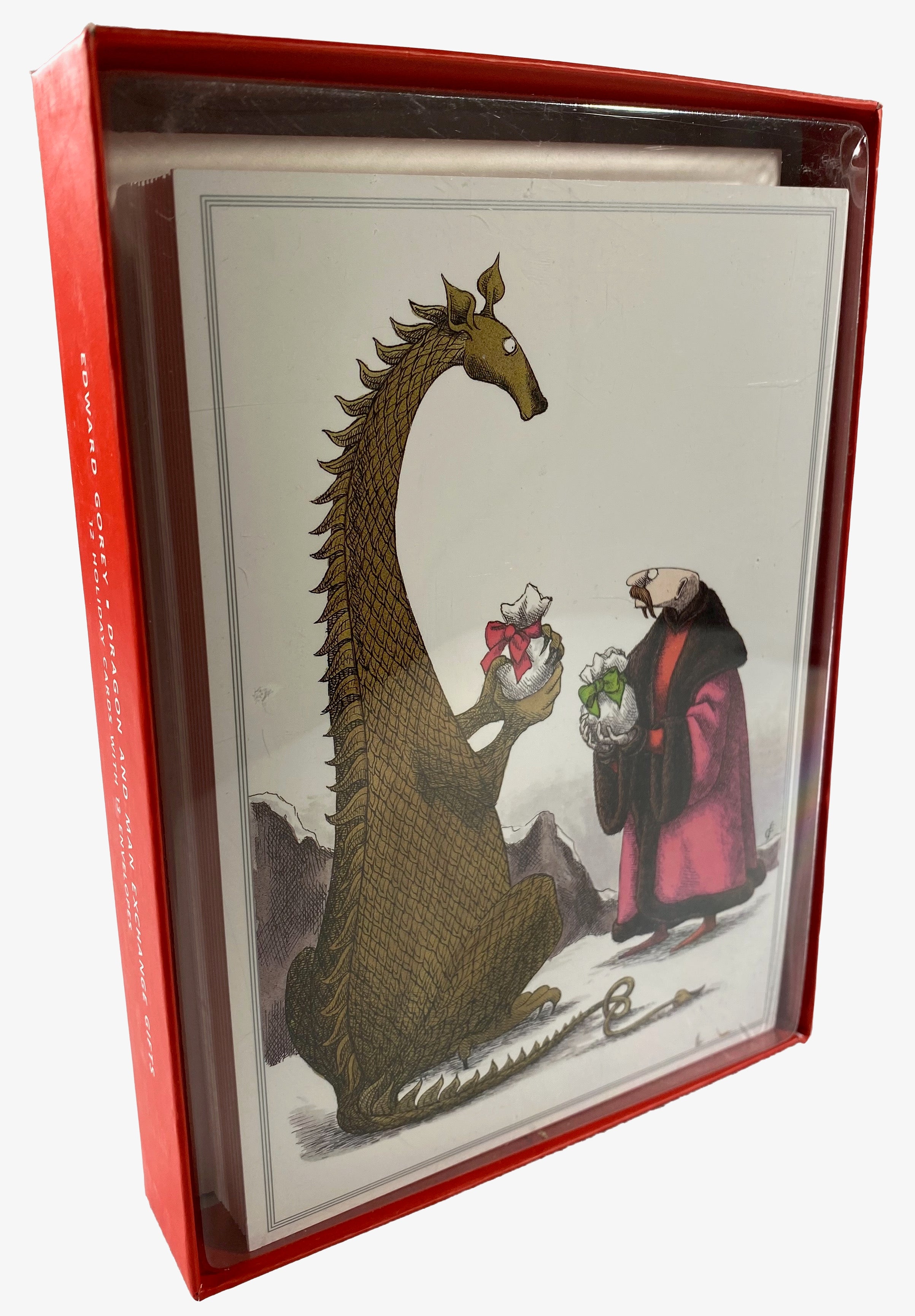 Edward Gorey Dragon and Man Exchanging Gifts - Boxed Christmas Cards    