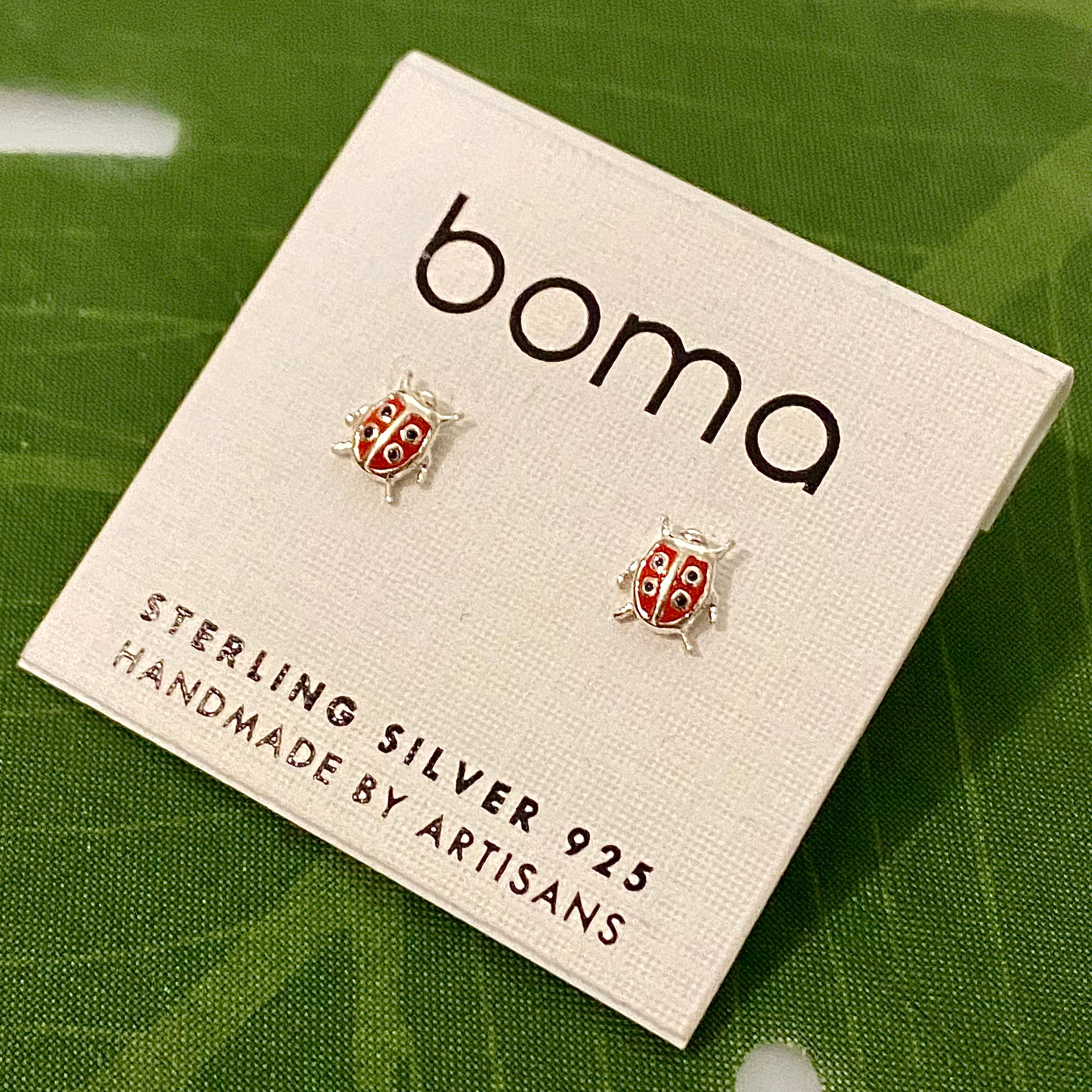 Boma Sterling Silver Post Earring - Red Black Ladybug    