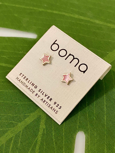 Boma Sterling Silver Post Earrings - Pink Shell Stars    