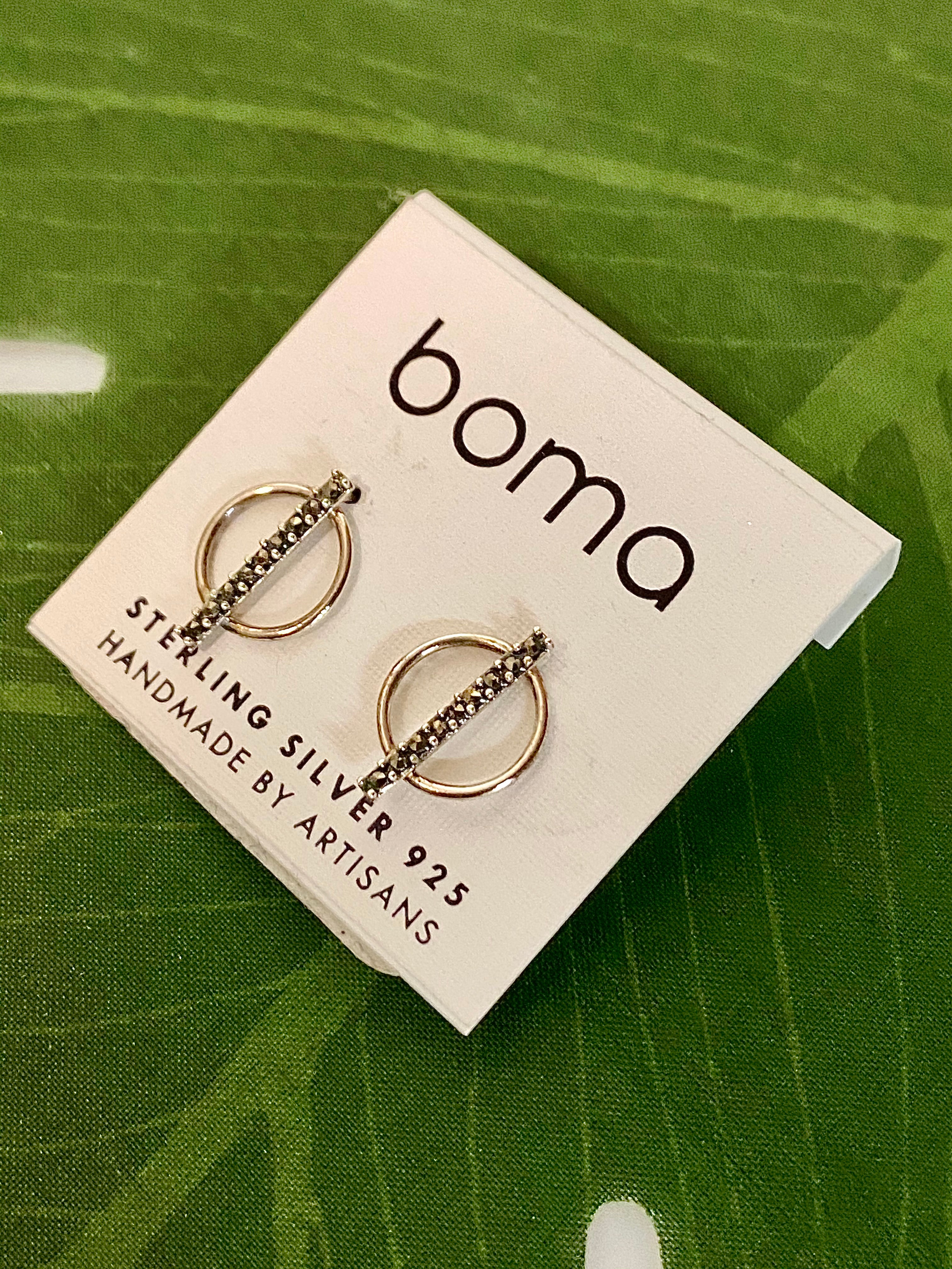 Boma Sterling Silver Post Earrings - Marcasite Circle and Bar    
