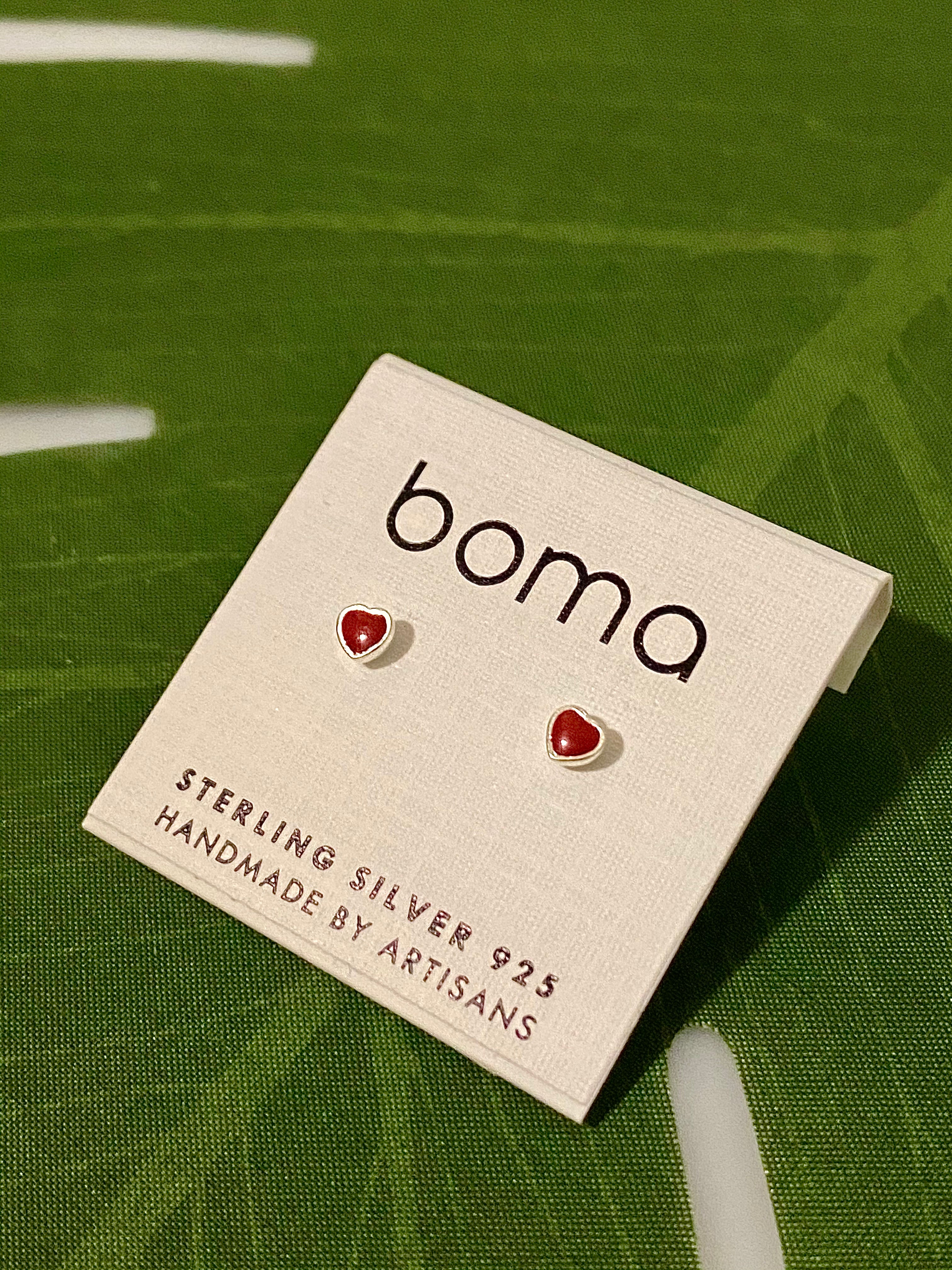 Boma Sterling Silver Post Earrings - Red Hearts    