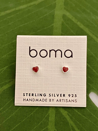 Boma Sterling Silver Post Earrings - Red Hearts    