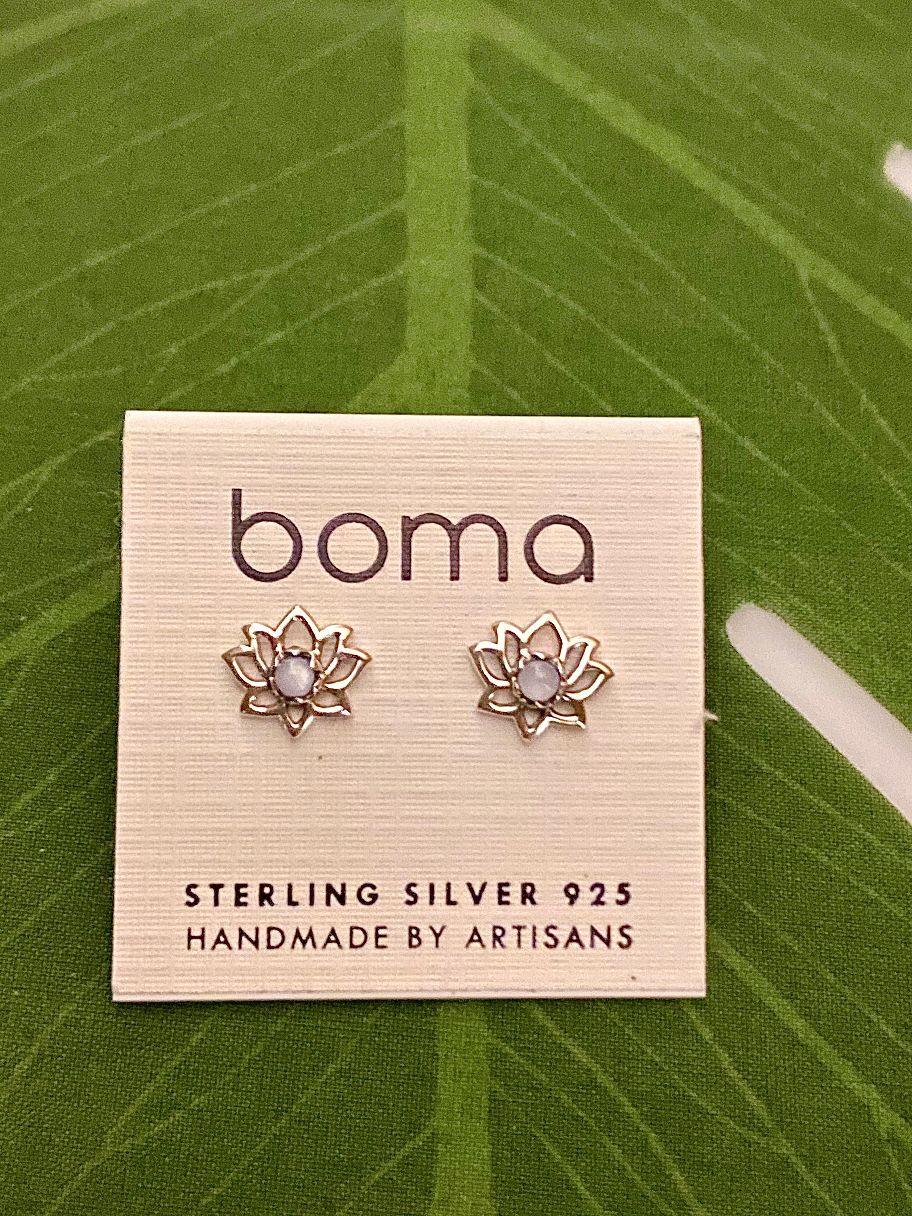 Boma Sterling Silver Post Earrings - Lotus Flower With Mother of Pearl    