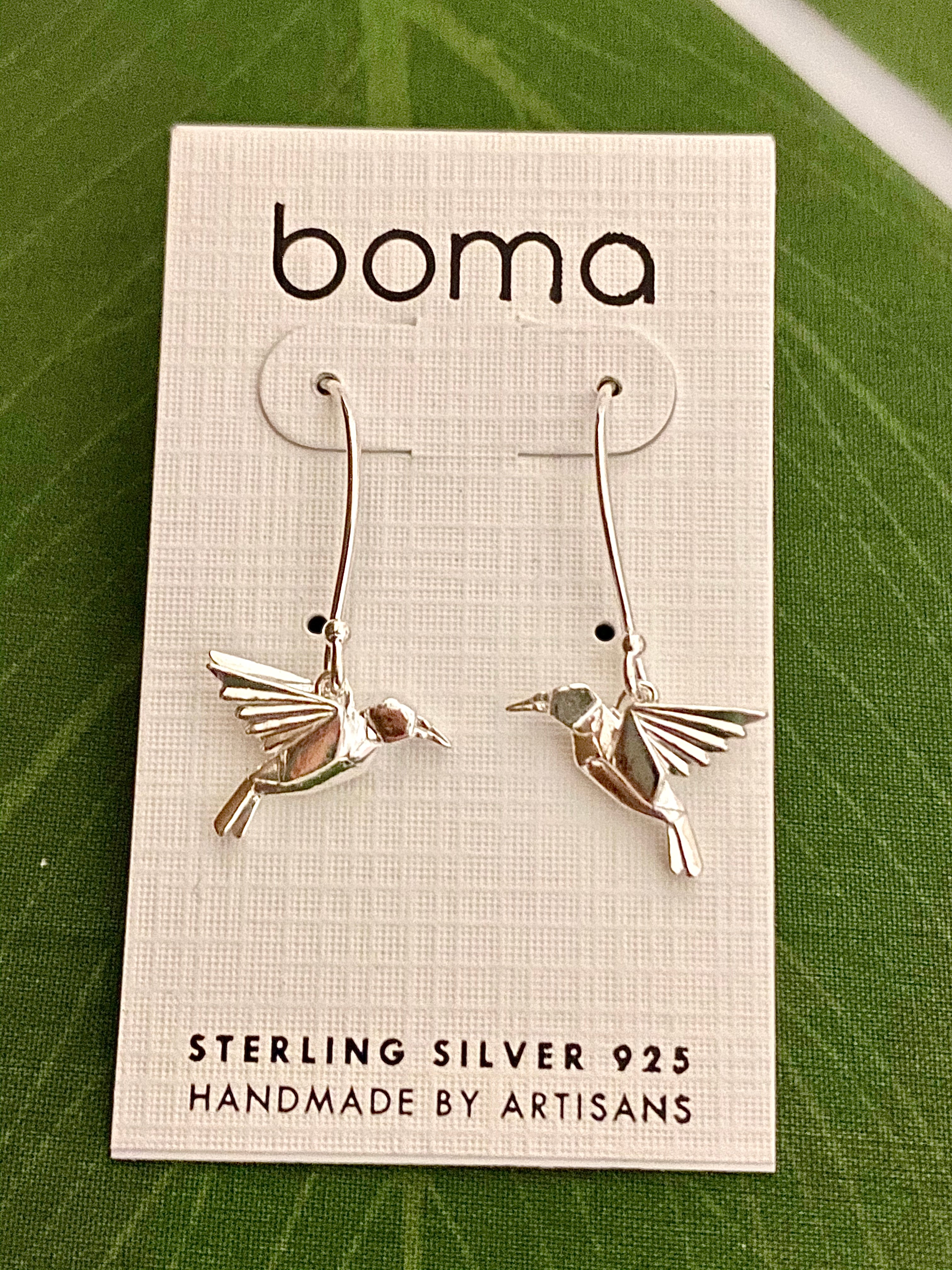 Boma Sterling Silver Earrings - Origami Hummingbirds    