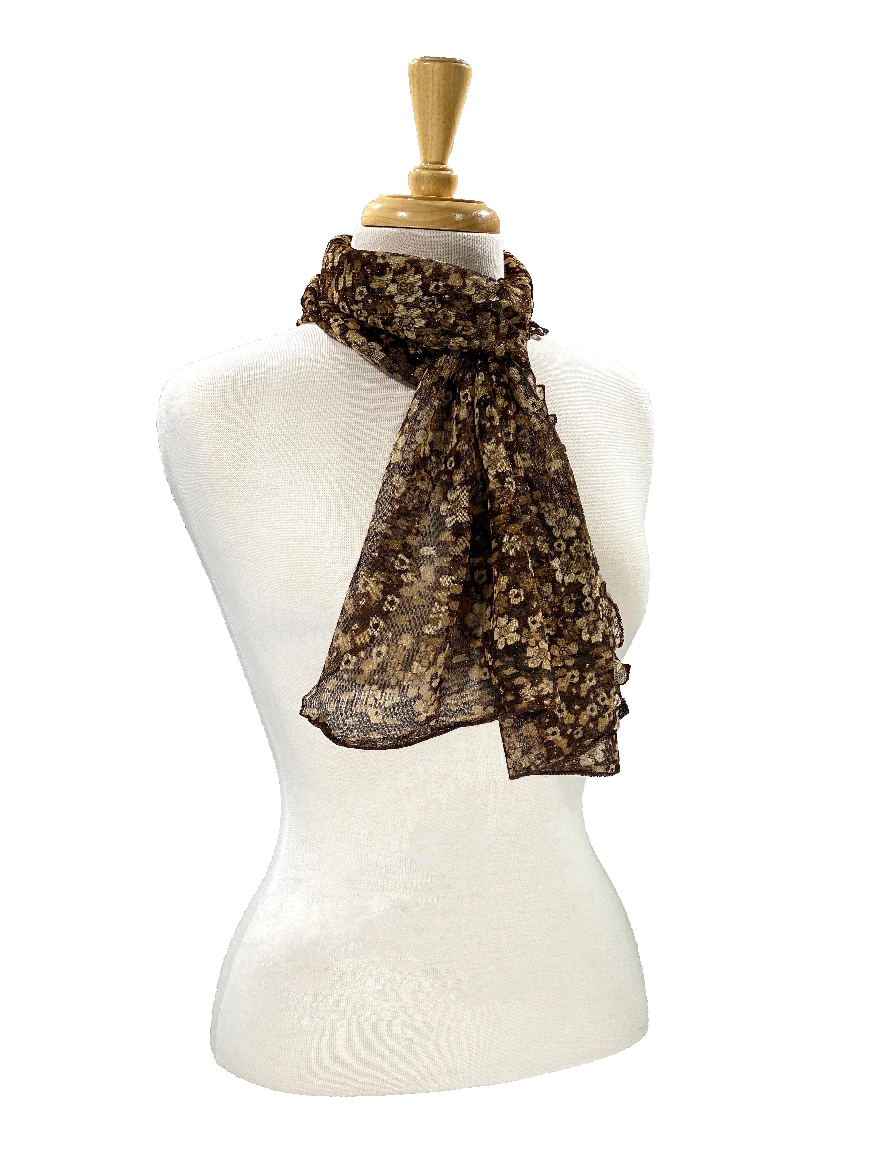 Shimmer Mini Floral Scarf -Green, Purple, Red, Brown or Teal    