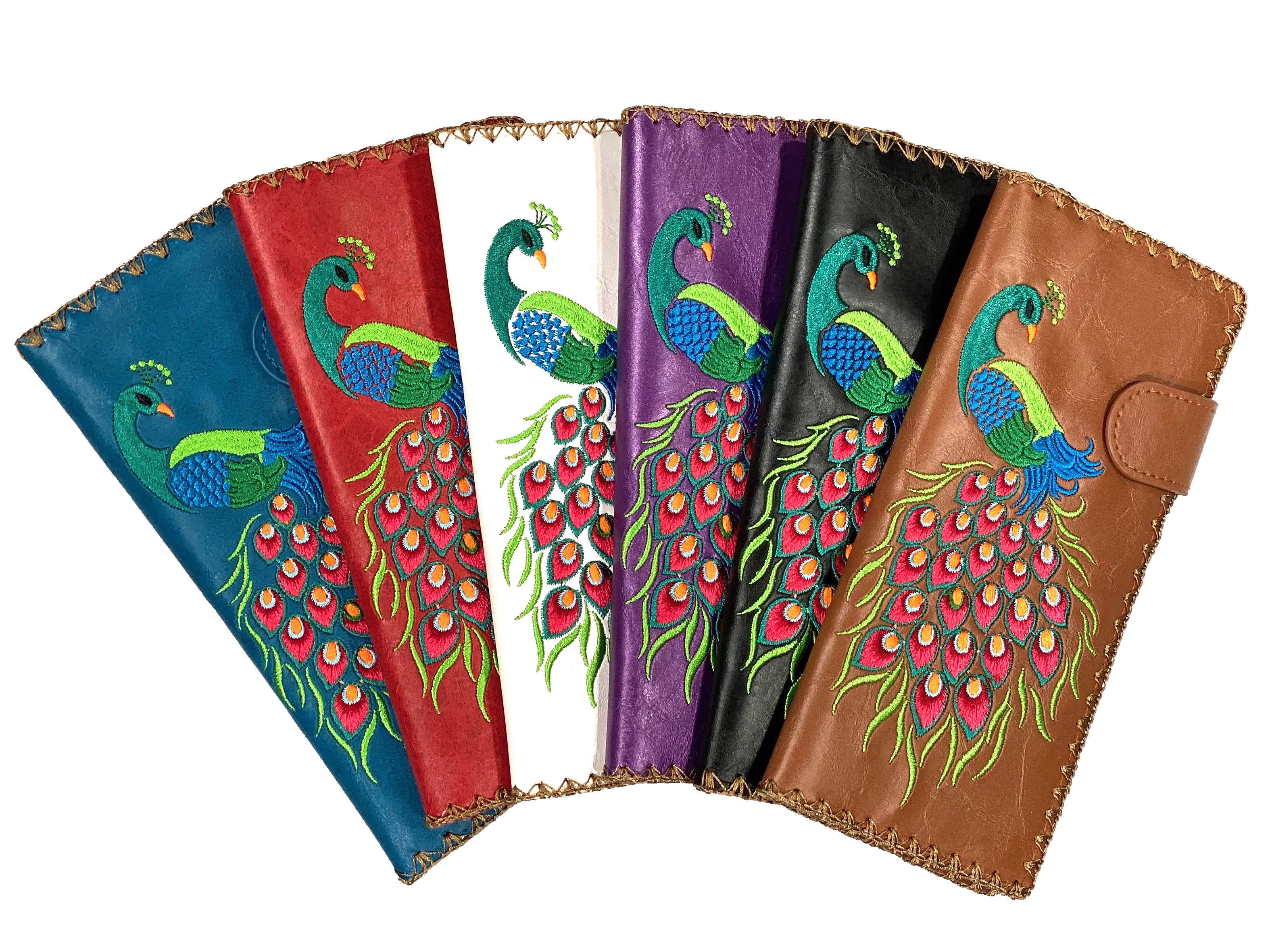 Lavishy Embroidered Peacock - Large Flat Vegan Wallet    