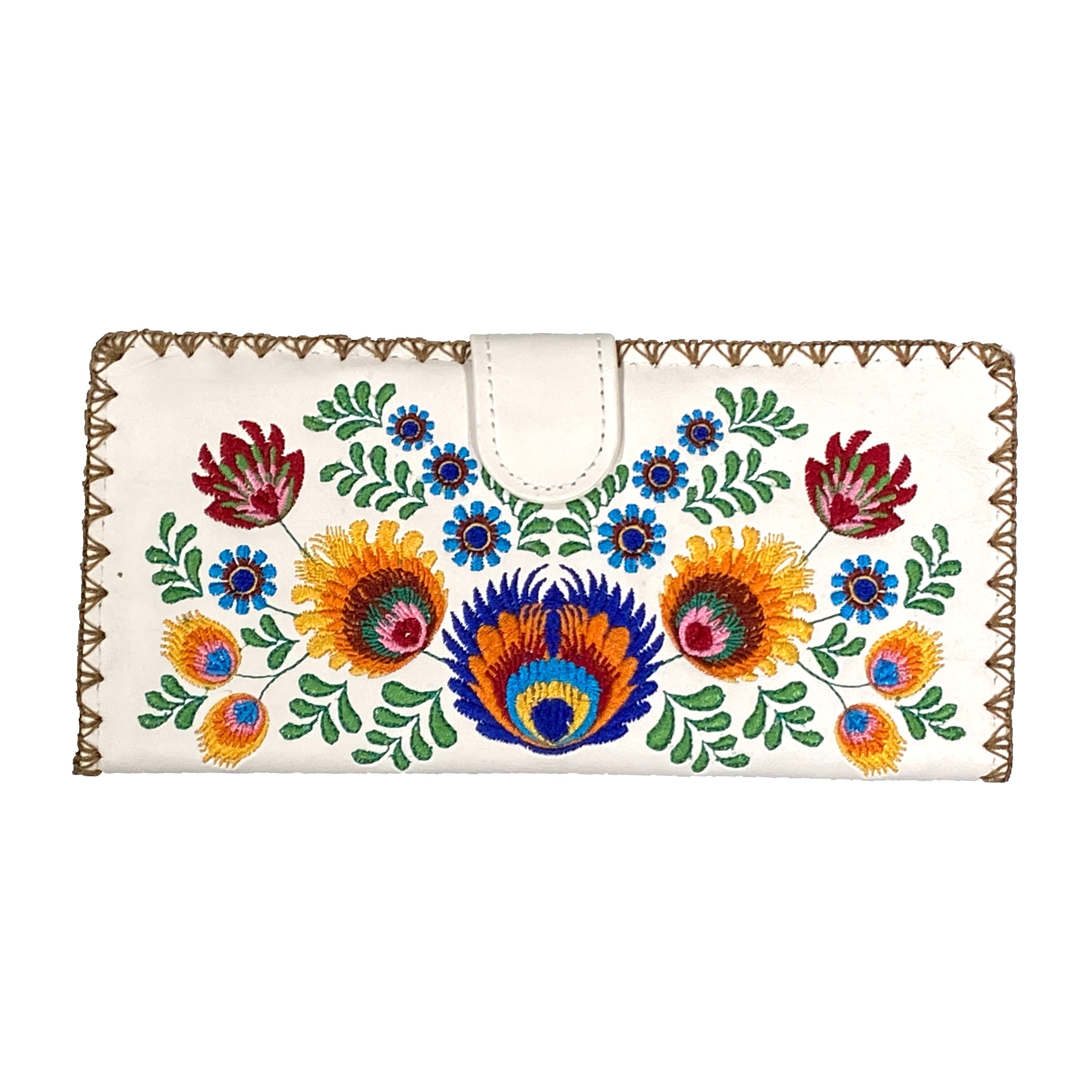 Lavishy Embroidered Polish Flower - Large Flat Vegan Wallet White .  3272125.4