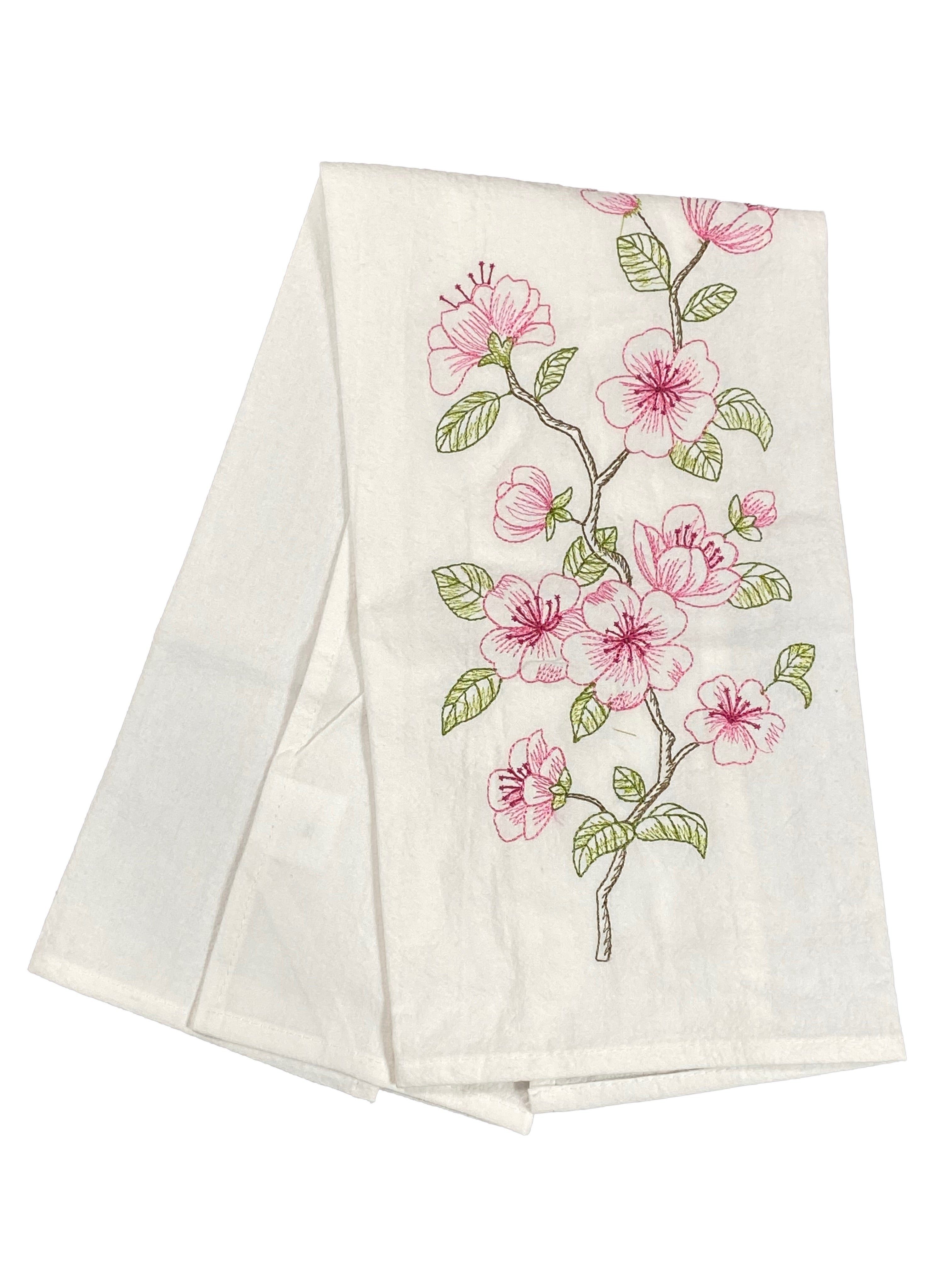 Floursack Embroidered Dishtowel Cherry Blossoms    