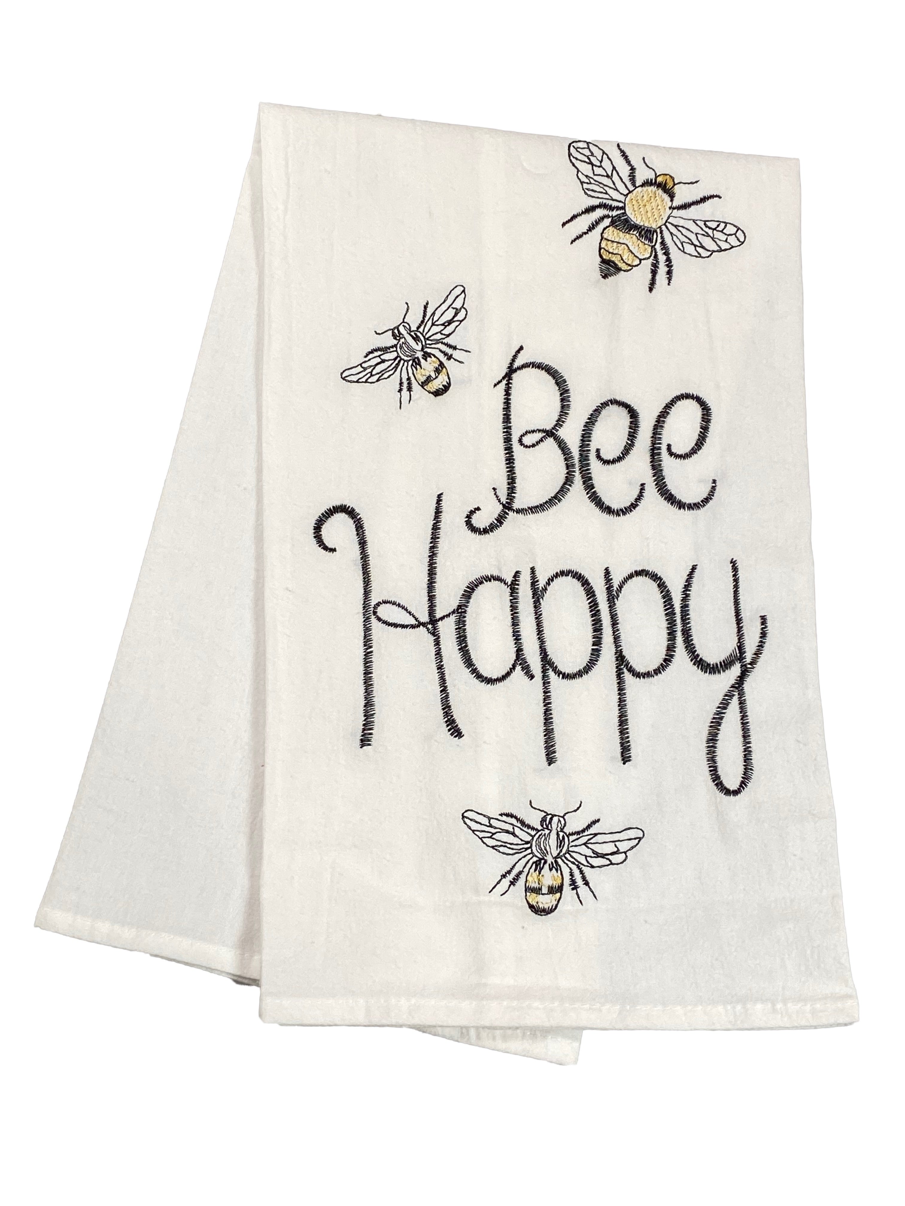 Floursack Embroidered Dishtowel Bee Happy    