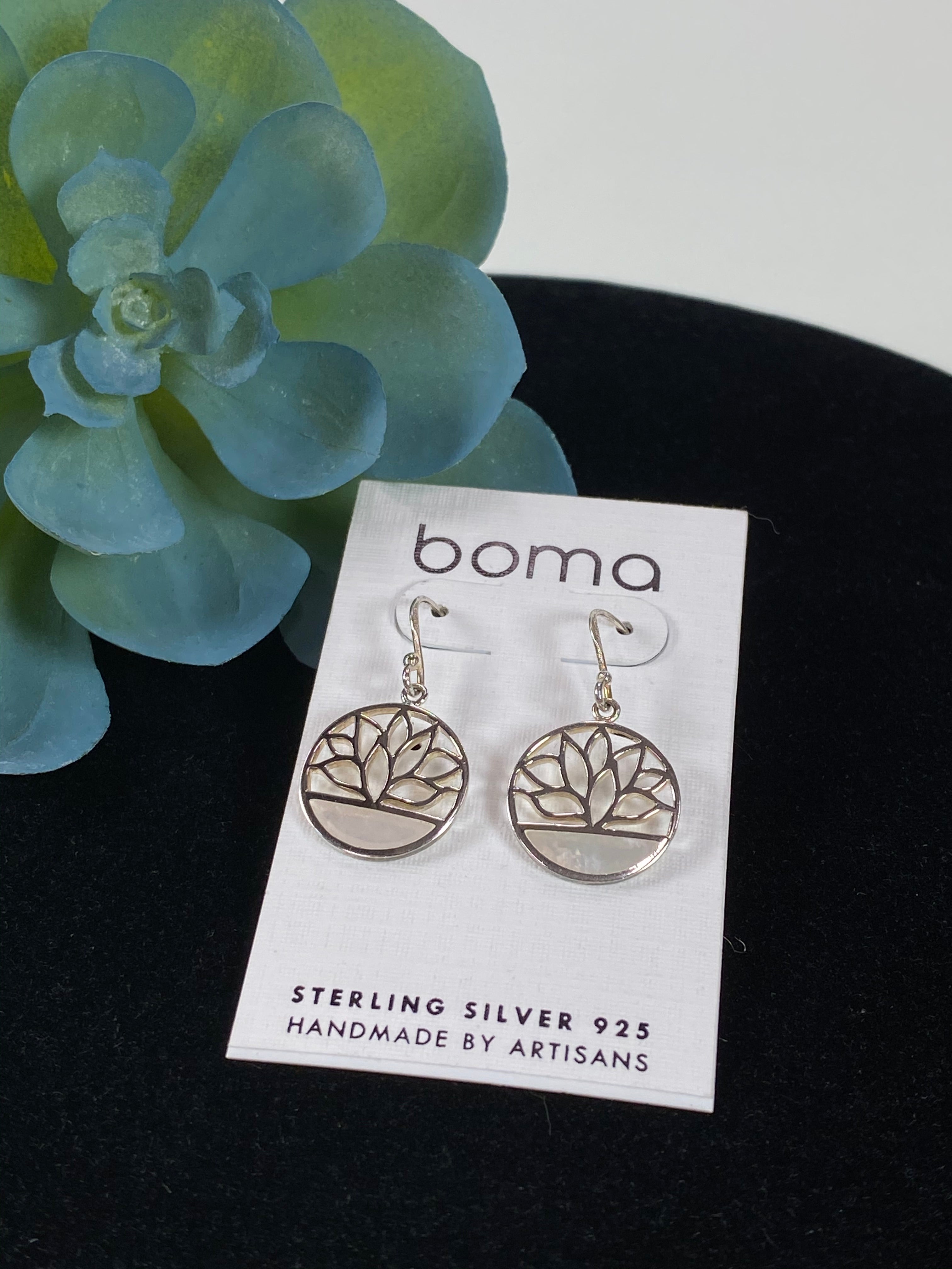 Boma Earring Open Circle With Lotus And Mother Of Pearl Inset    