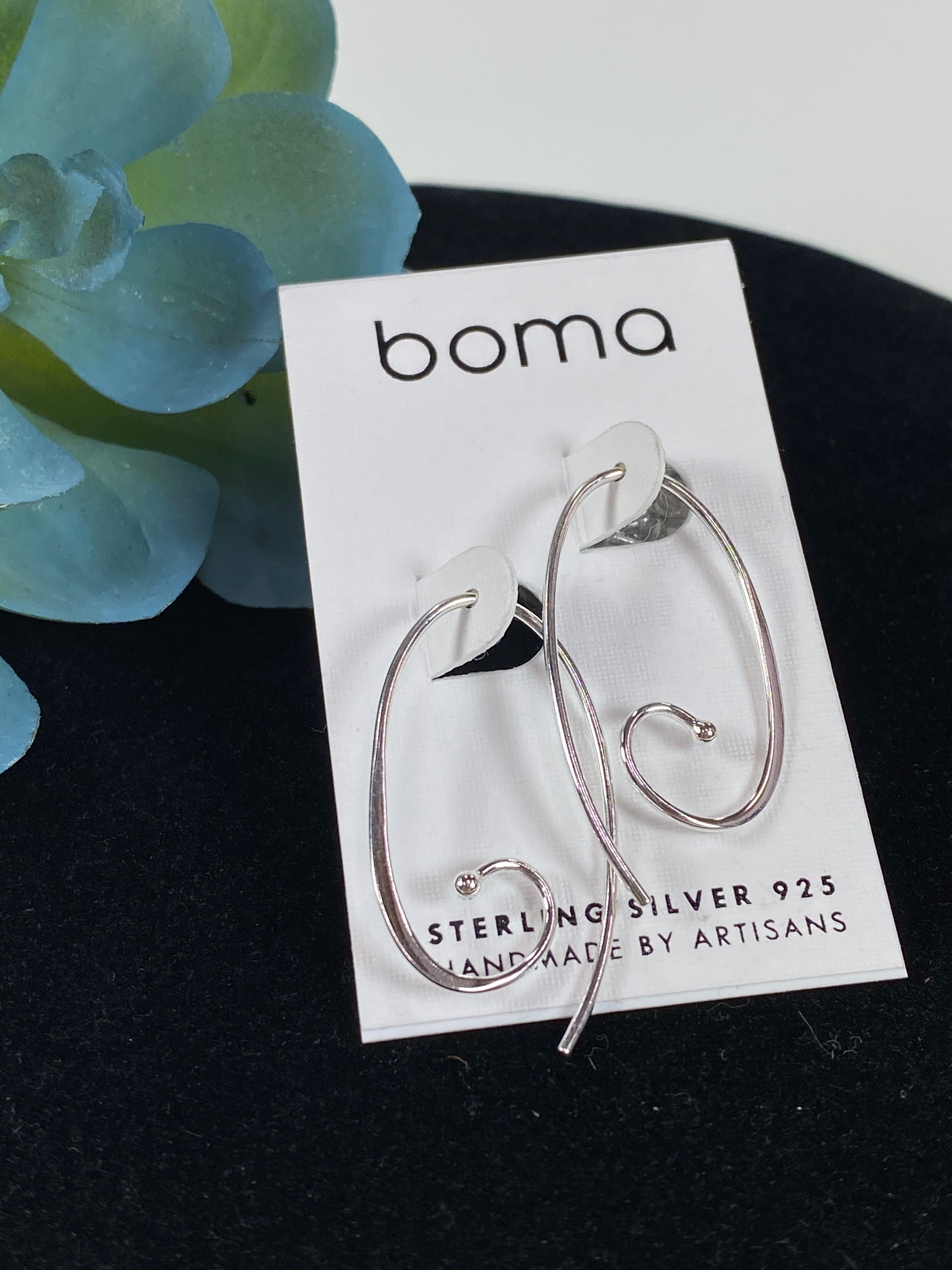 Boma Sterling Silver Earring - Oval Spiral Pull Through Hoop    