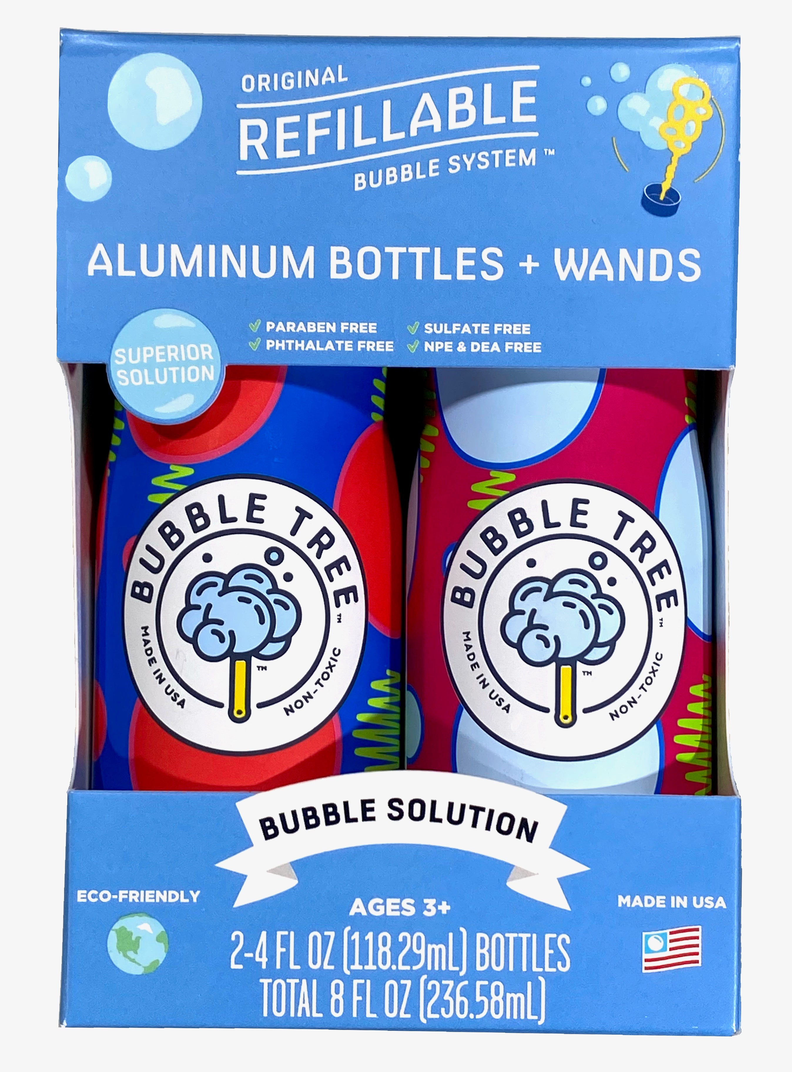 2 Aluminum Bottles & Wands - Bubble Tree Refillable Bubble System    