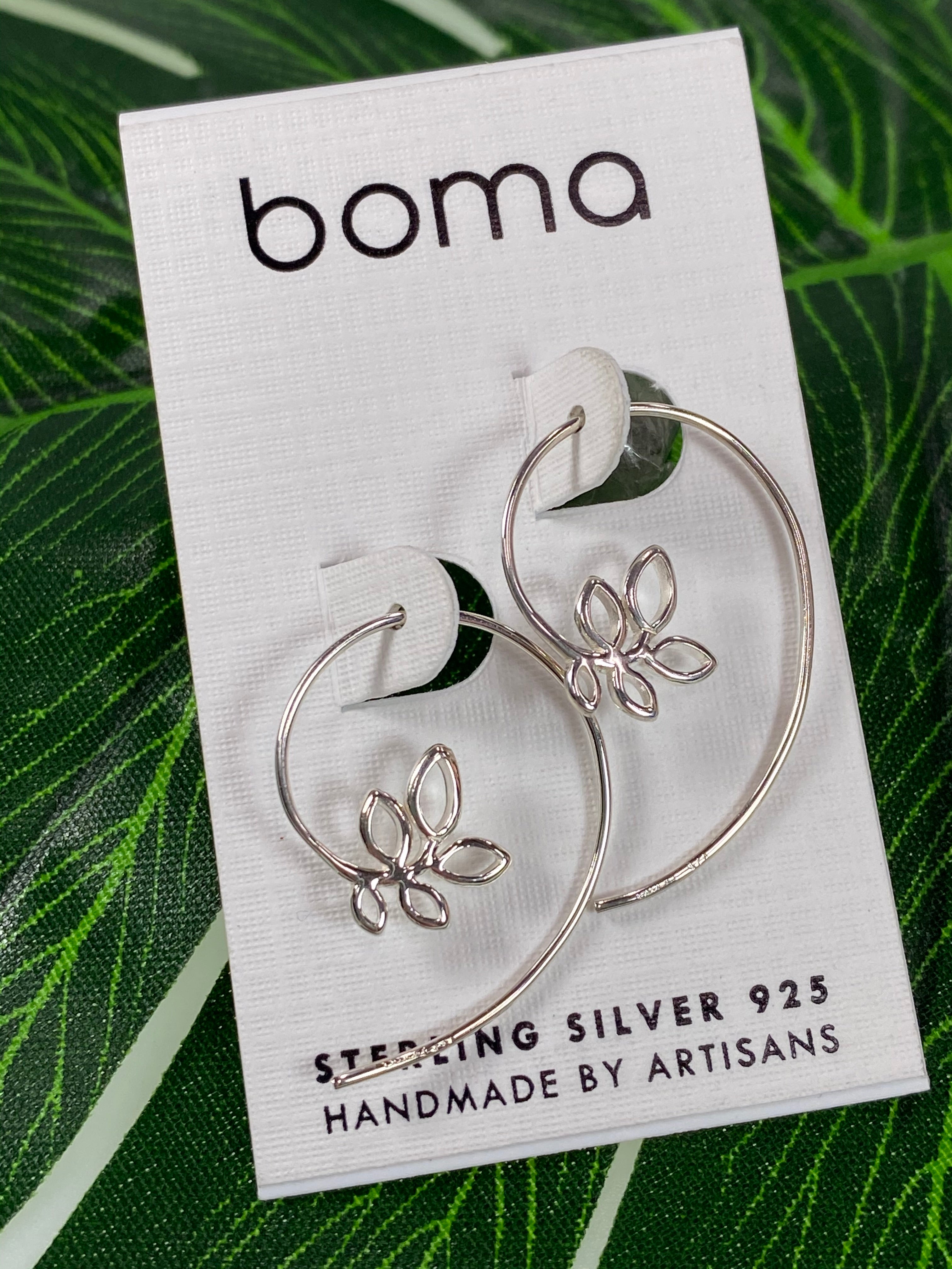 Boma Sterling Silver Branch Pull Through Hoop Earrings    