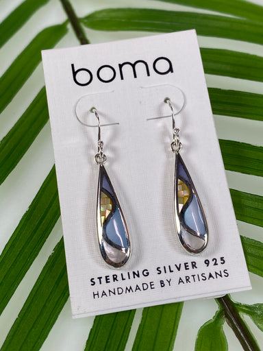 Boma Sterling Silver Earrring Long Tear Mosaic Blue Mother Of Pearl    