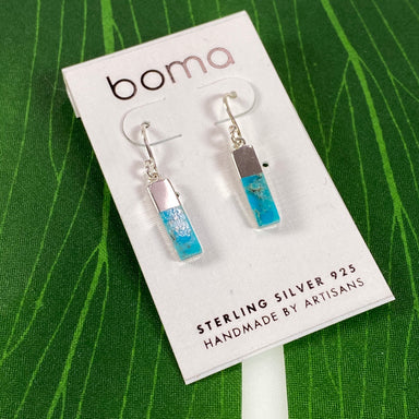 Boma Sterling Silver Earrings - Long Turquoise Rectangle    