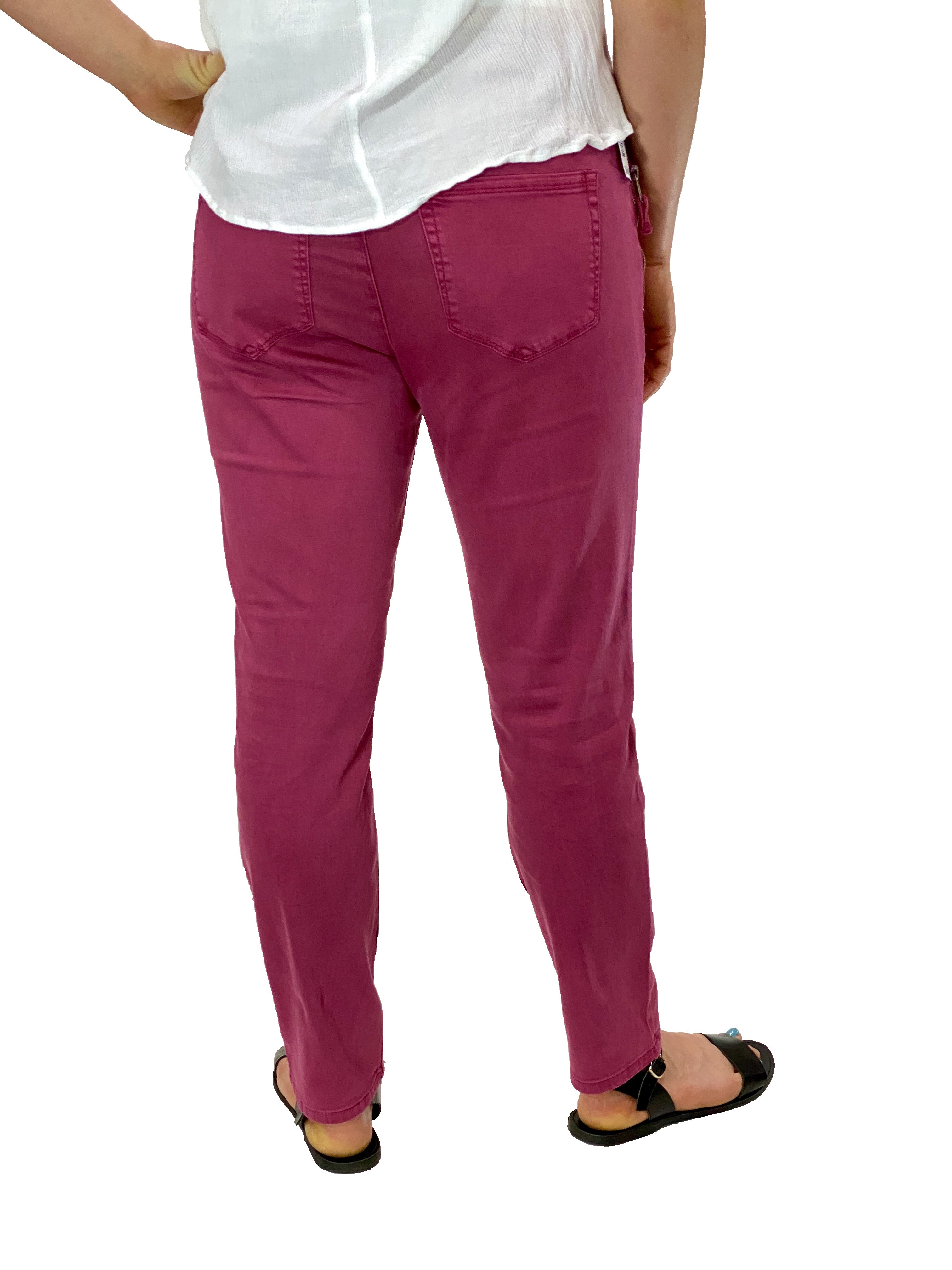 Ethyl Raspberry Pant With Hip Pocket Zipper Detail    
