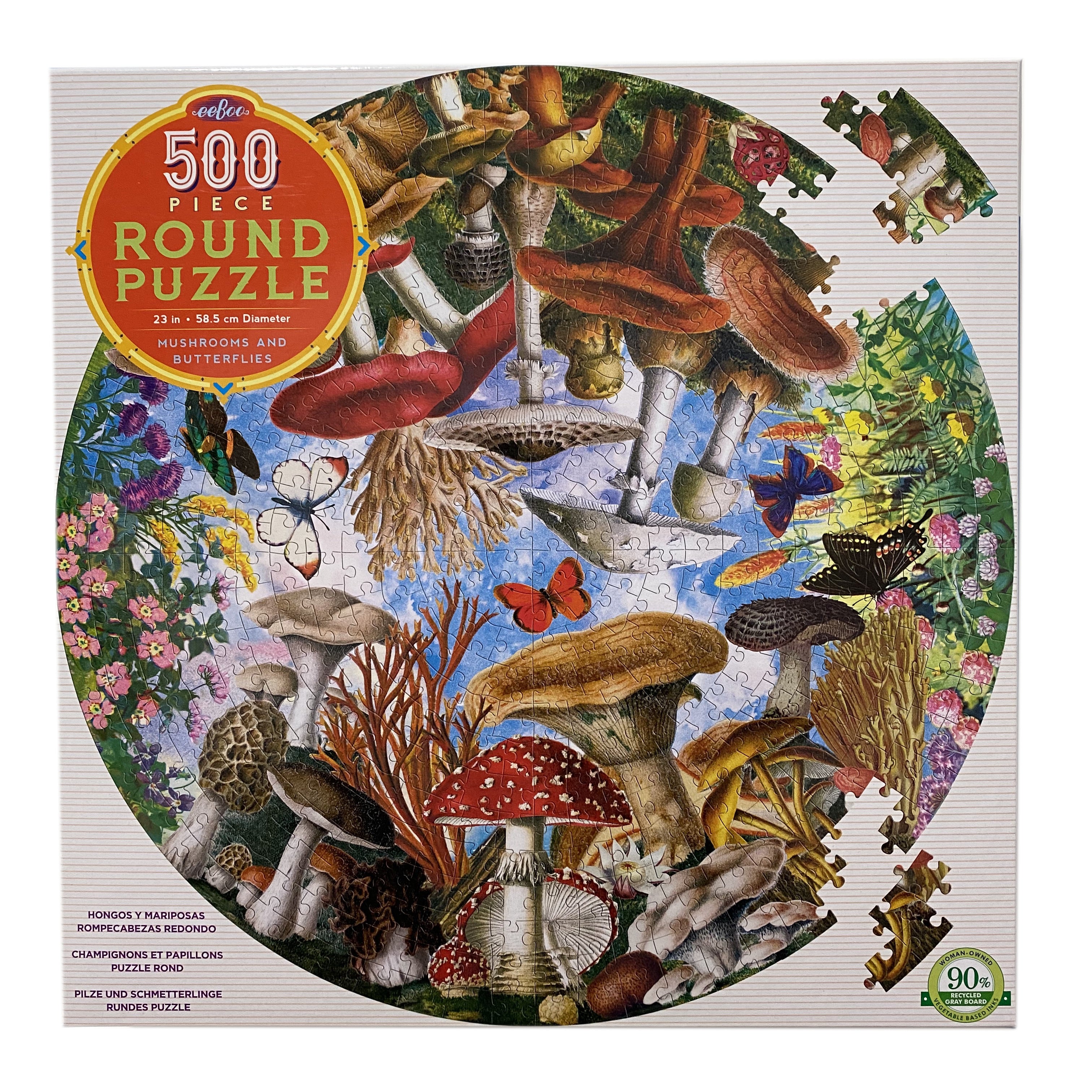 Mushrooms and Butterflies 500 Piece Round Puzzle    