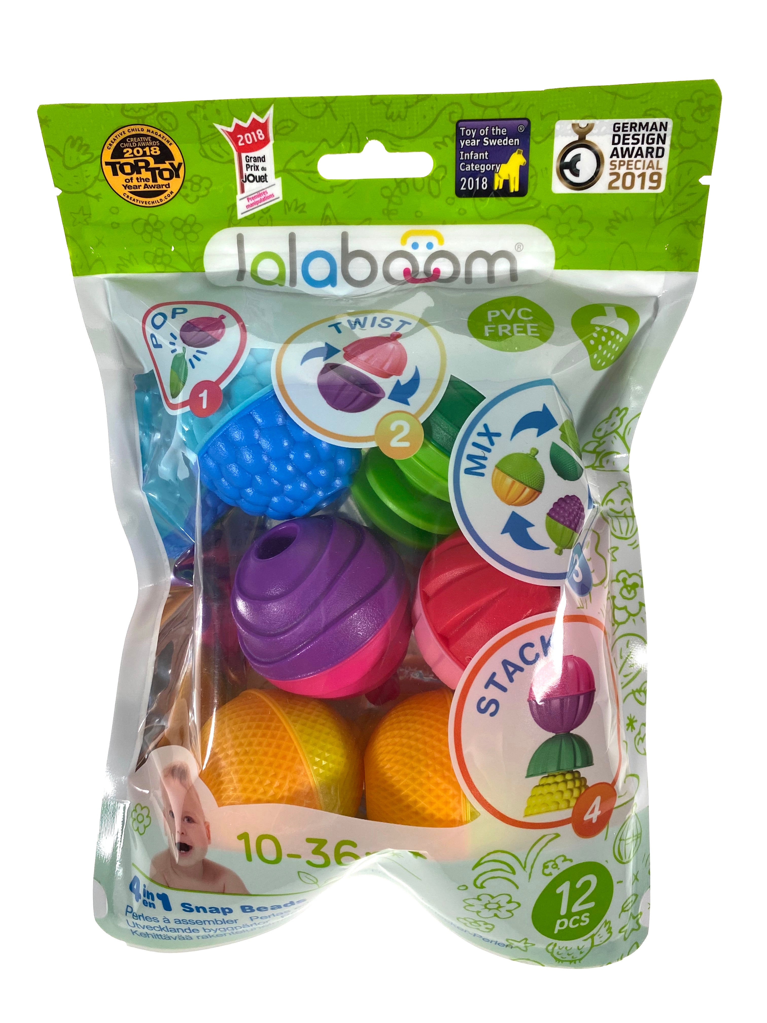 Lalaboom Bucket Set - 19 Piece Educational Baby Pop Beads and Accessories -  Ages 10 Months to 3 Years - BL210