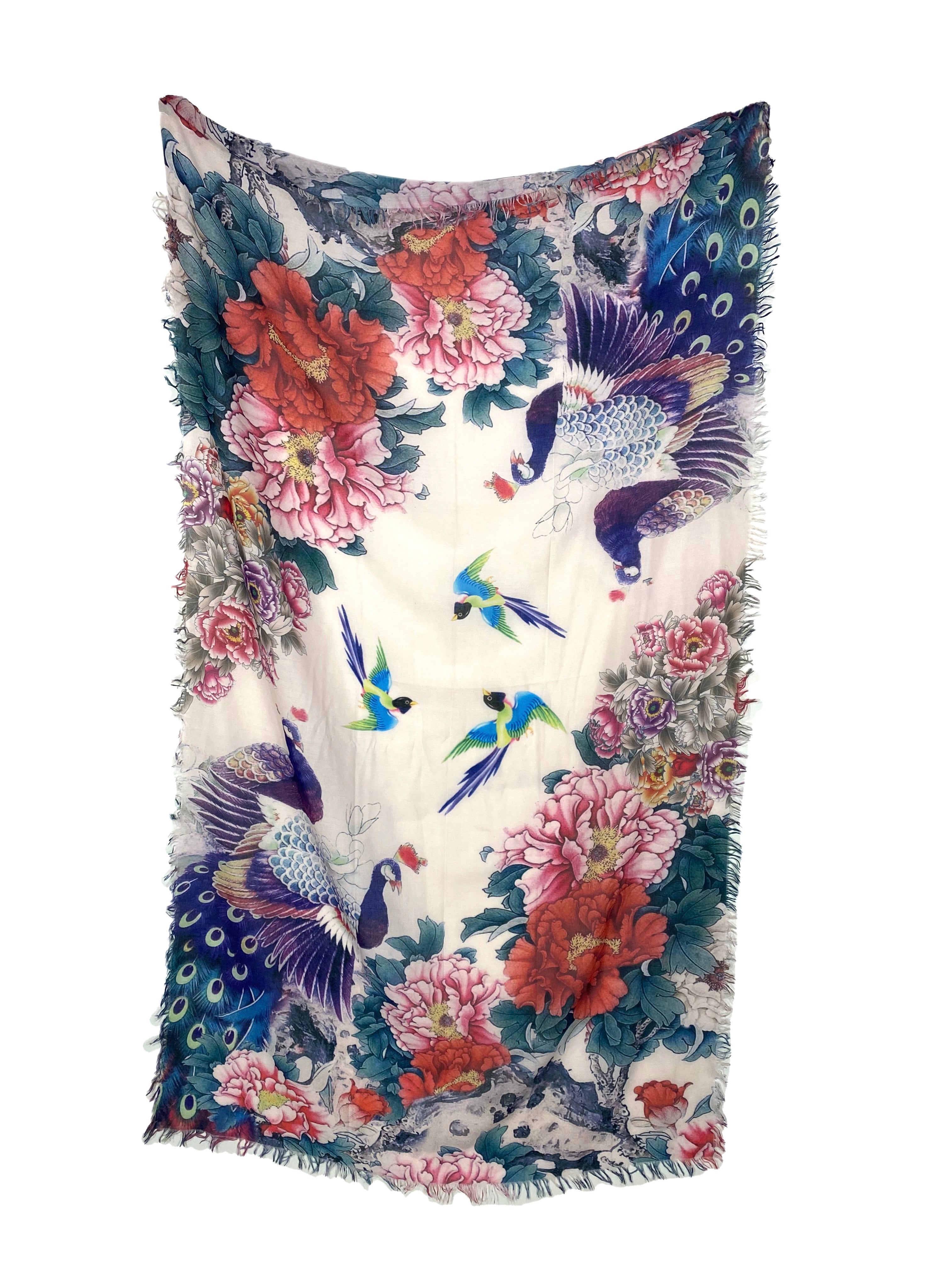 Floral Peacock 100% Cotton Scarf    