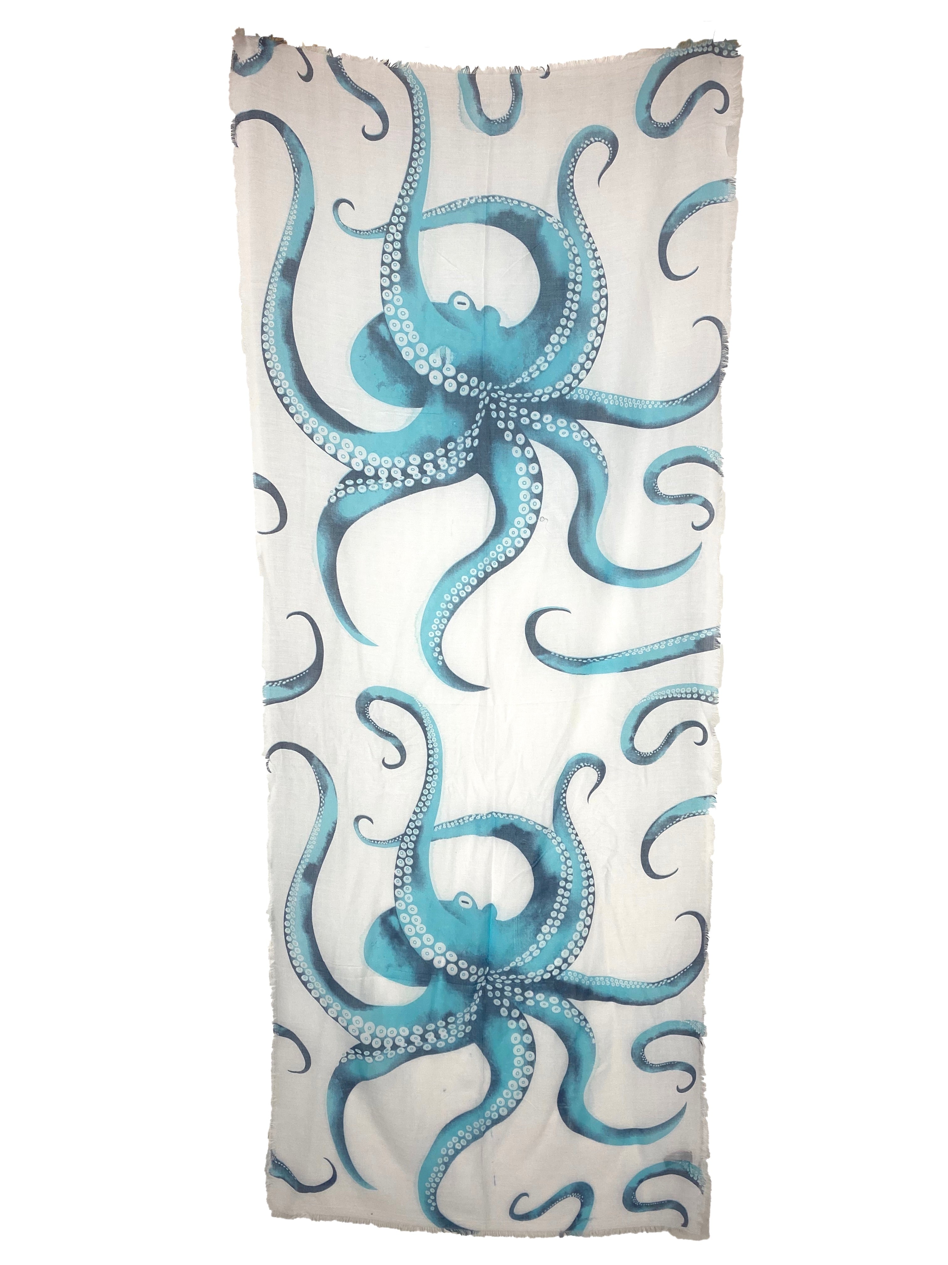 100% Cotton Scarf Blue Octopus    
