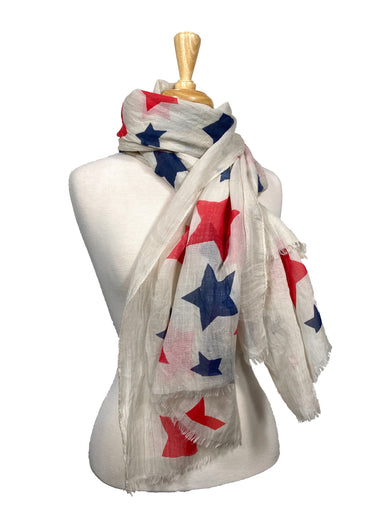 Cotton Red White And Blue Stars Scarf    