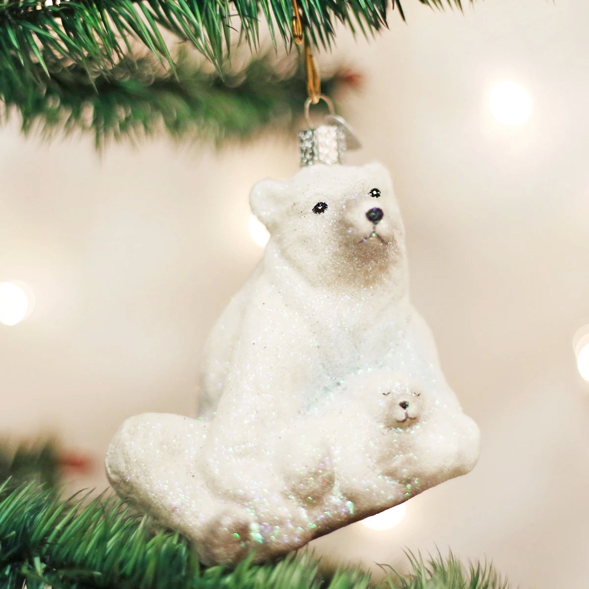 Old World Christmas Polar Bear With Cub Ornament    