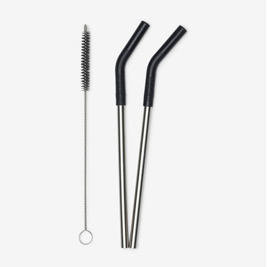 Stainless Steel and Silicone 8mm Straw 2 Pack - Black    