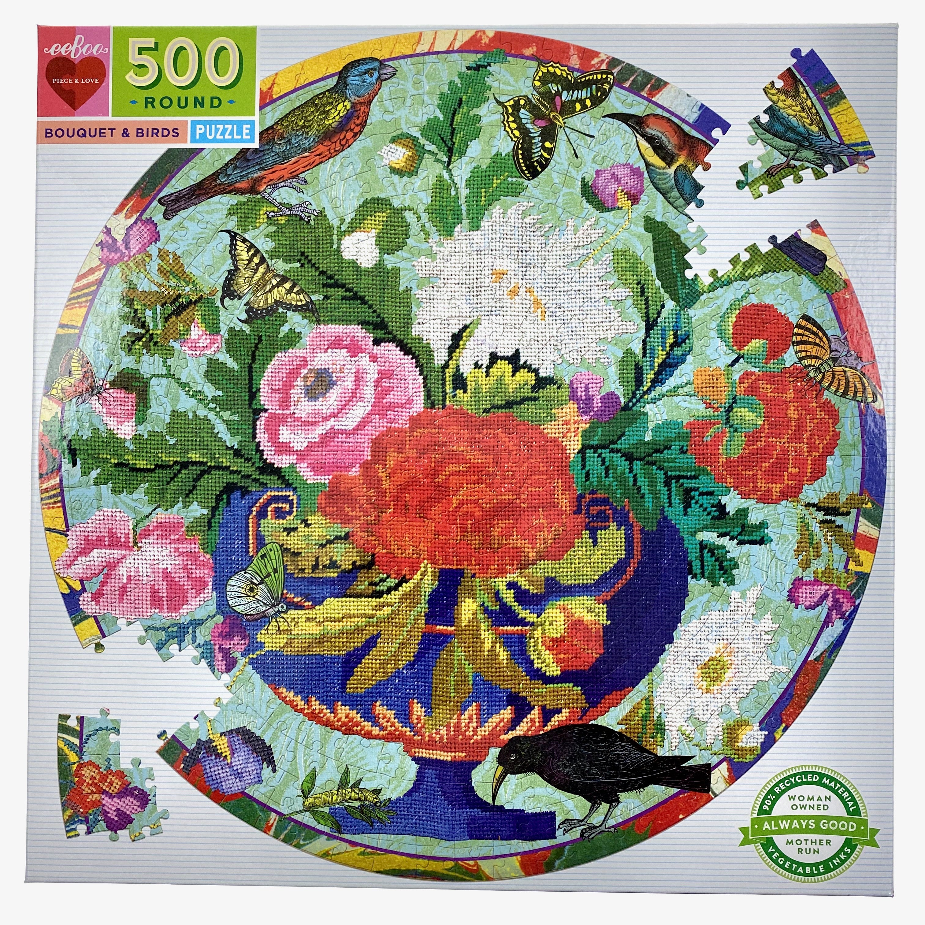 Bouquet & Birds 500 Piece Round Puzzle    