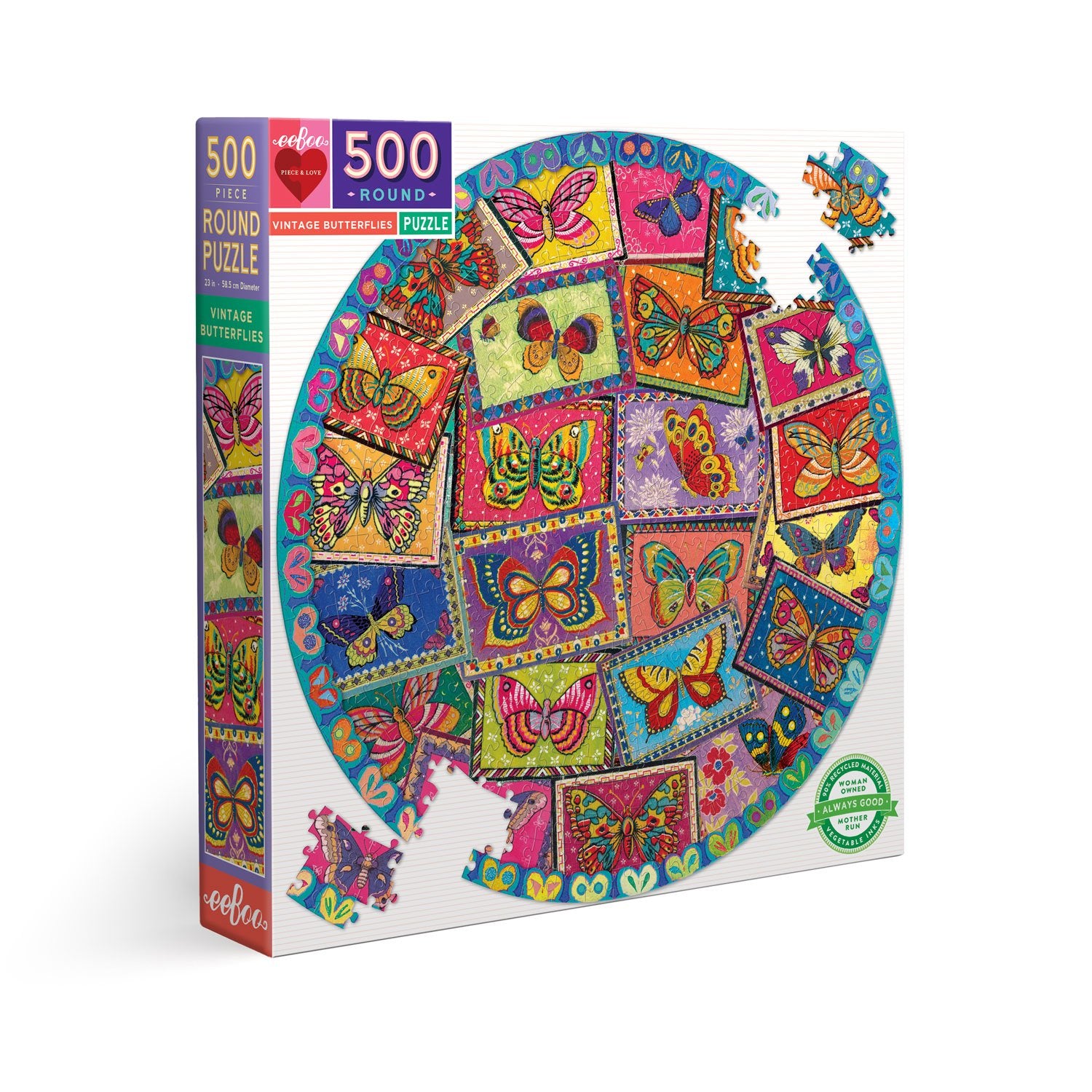 Vintage Butterflies 500 Piece Round Puzzle    