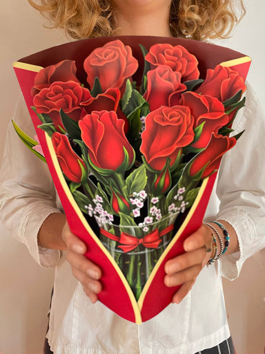 Pop Up Flower Bouquet Greeting Card - Red Roses    