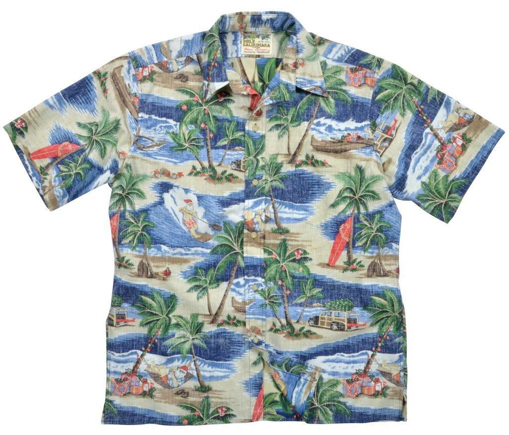 Reyn Spooner Hawaiian Christmas 2016 Camp Shirt BLUE M  703983023065