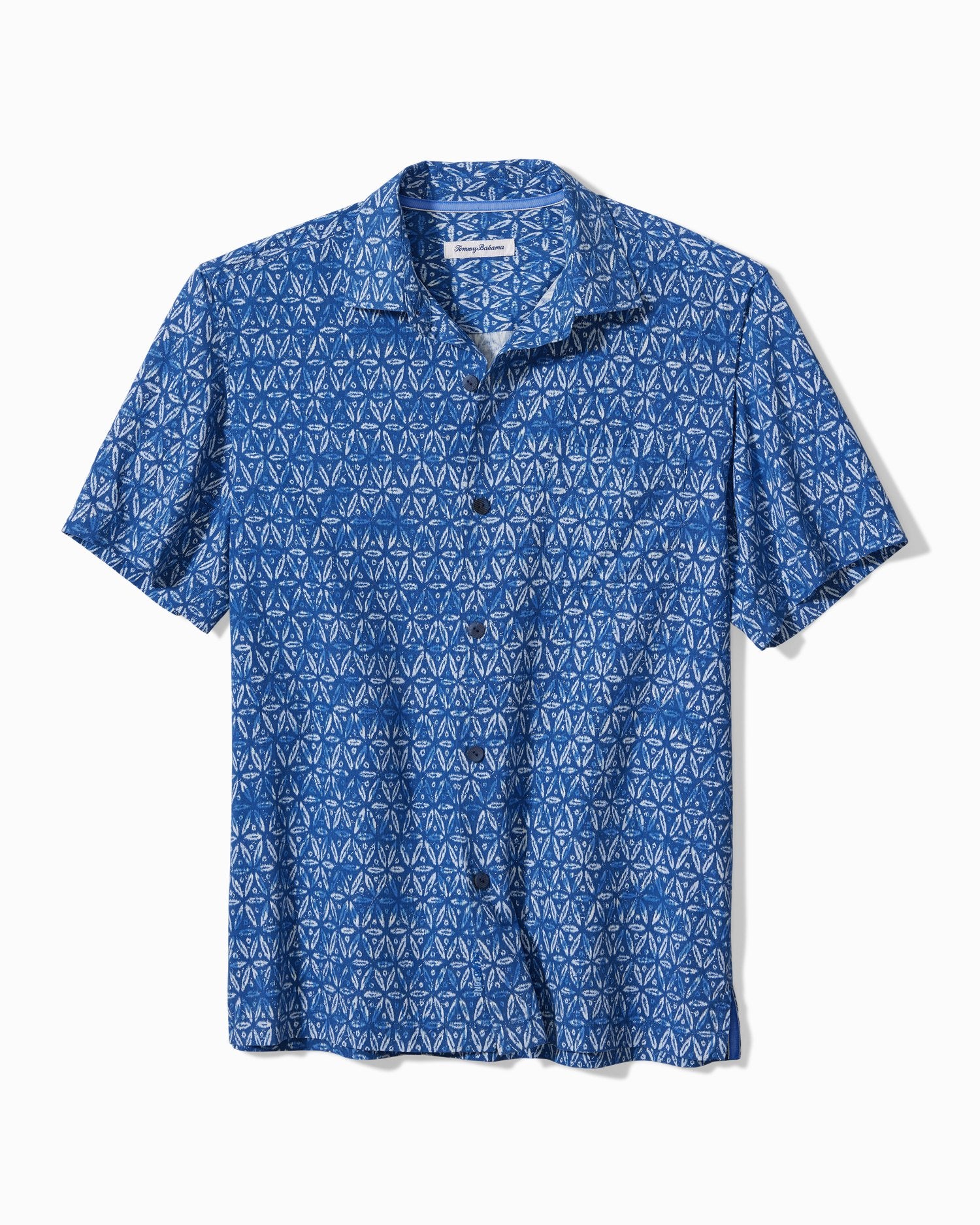 Tommy Bahama Barrier Batik Camp Shirt Bering Blue M  023773103396