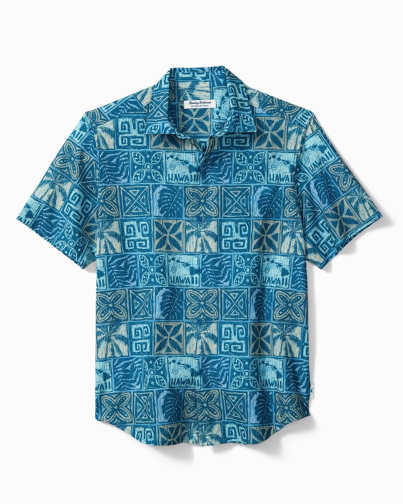 Tommy Bahama Bahama Coast Palm Tiles Camp Shirt Blue Allure M  023773920474