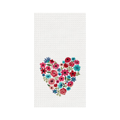 Embroidered Floral Heart Waffle Weave Kitchen Towel    