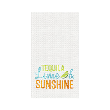 Tequila Lime Sunshine Embroidered Waffle Weave Kitchen Towel    