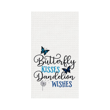 Butterfly Kisses Dandelion Wishes Embroidered Waffle Weave Kitchen Towel    