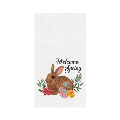Welcome Spring Embroidered Waffle Weave Kitchen Towel    