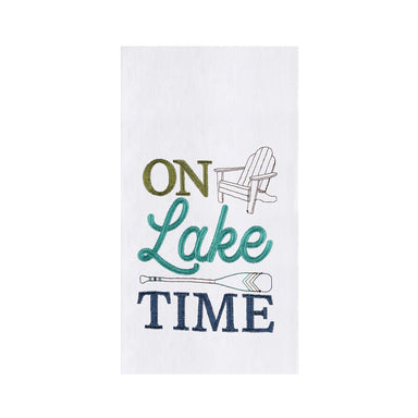 On Lake Time Embroidered Flour Sack Kitchen Towel    