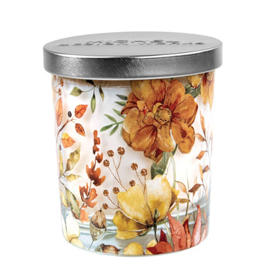 Fall Leaves & Flowers Printed Glass Jar Candle with Lid    