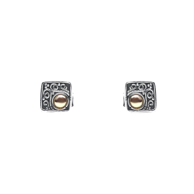 Sita Sterling Silver Square With Offset 22K Gold Dot Post Earrings    