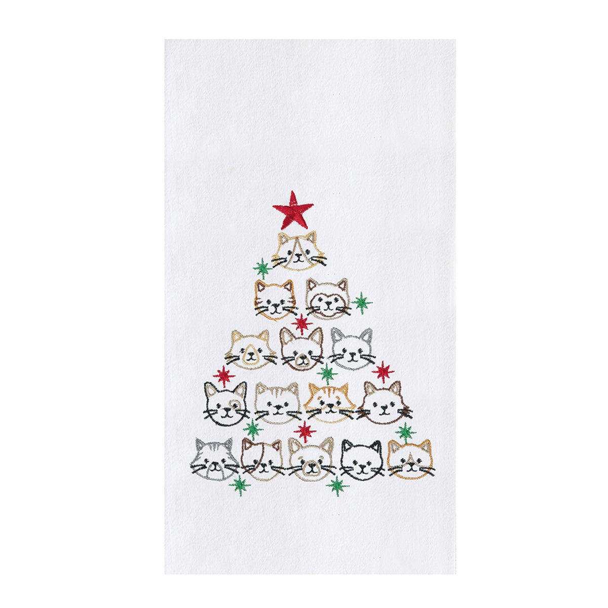 Cat Face Christmas Tree - Flour Sack Kitchen Towel    
