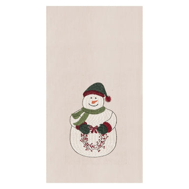 Snowman With Wreath - Flour Sack Kitchen Towel    